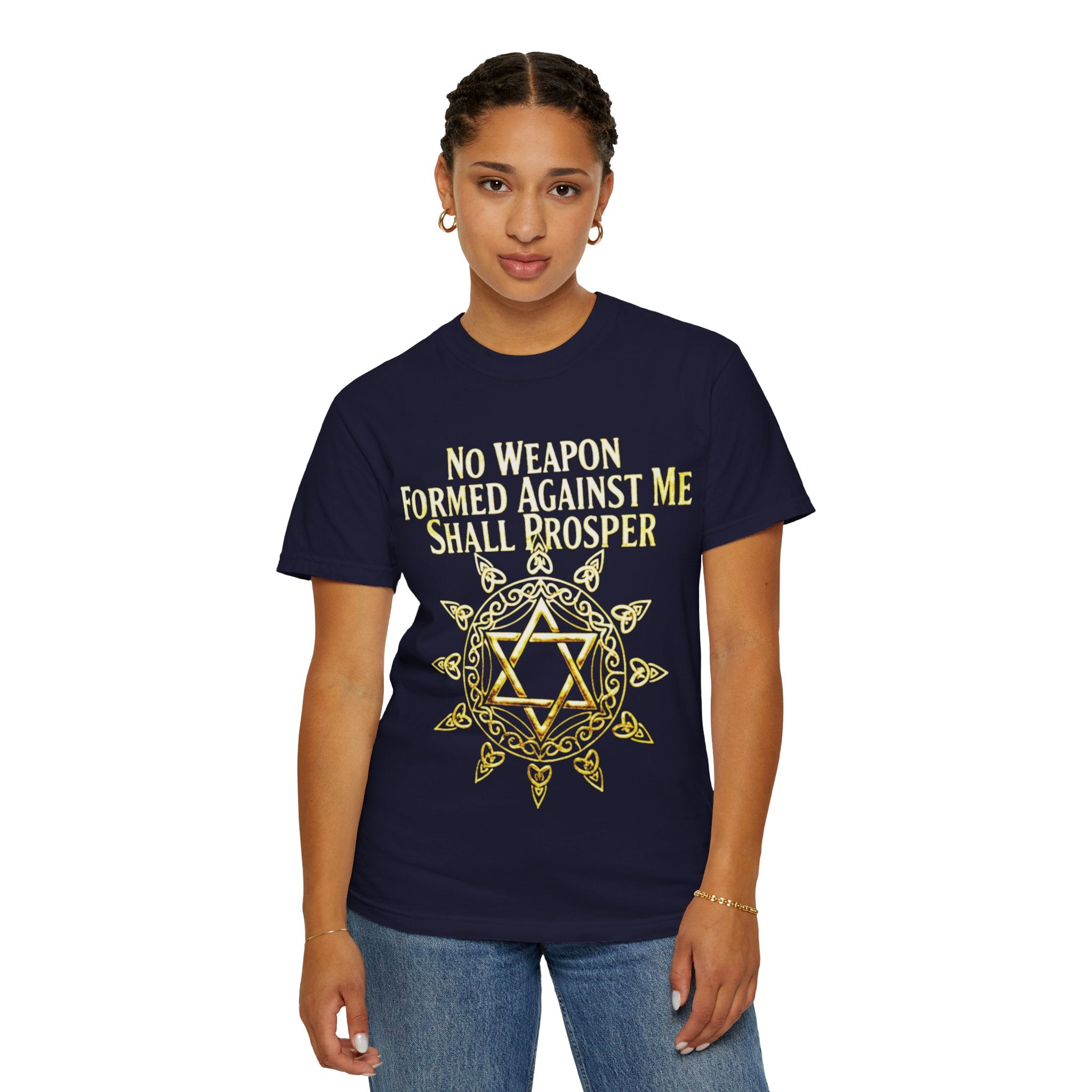 T-shirt Étoile de David Spirituelle — Tee-shirt Inspirant "Aucune arme forgée contre moi ne prospérera"