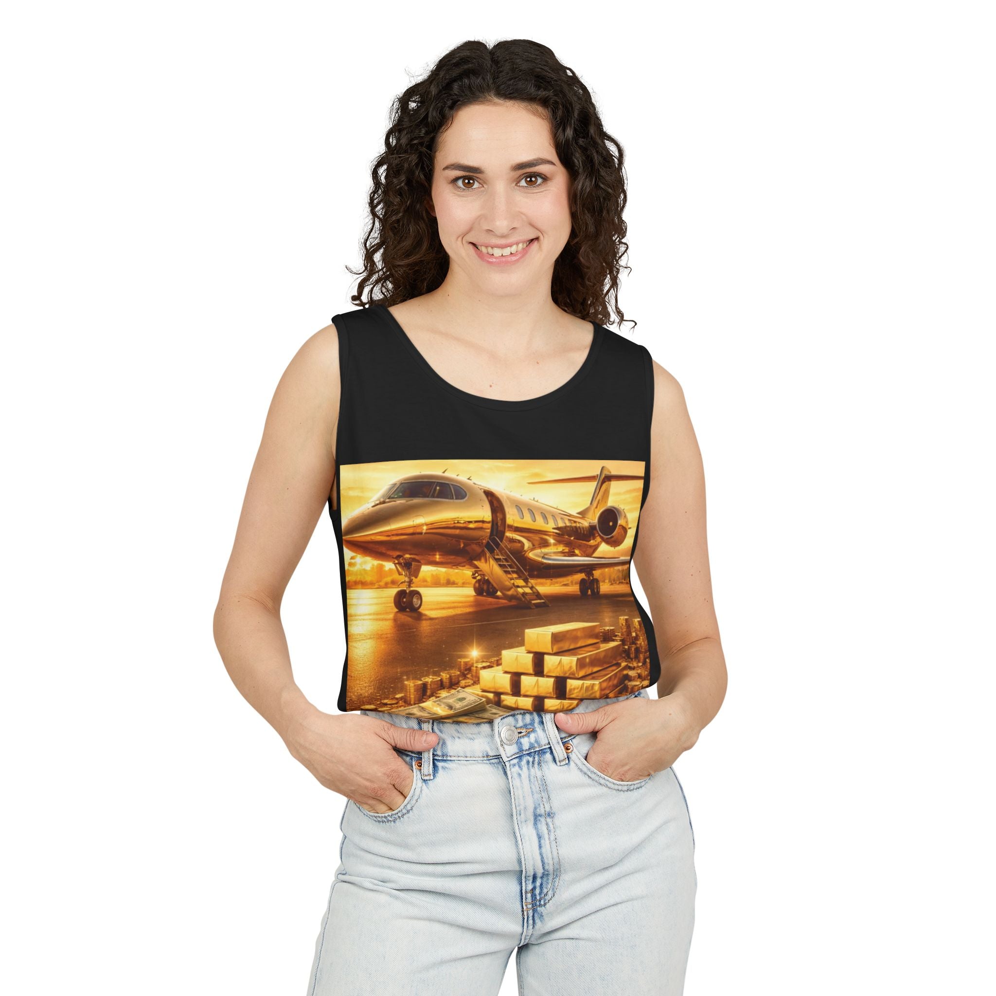 Millionaire Mindset Tanktop – Luxus-Jet & Bargeld Grafik Tanktop