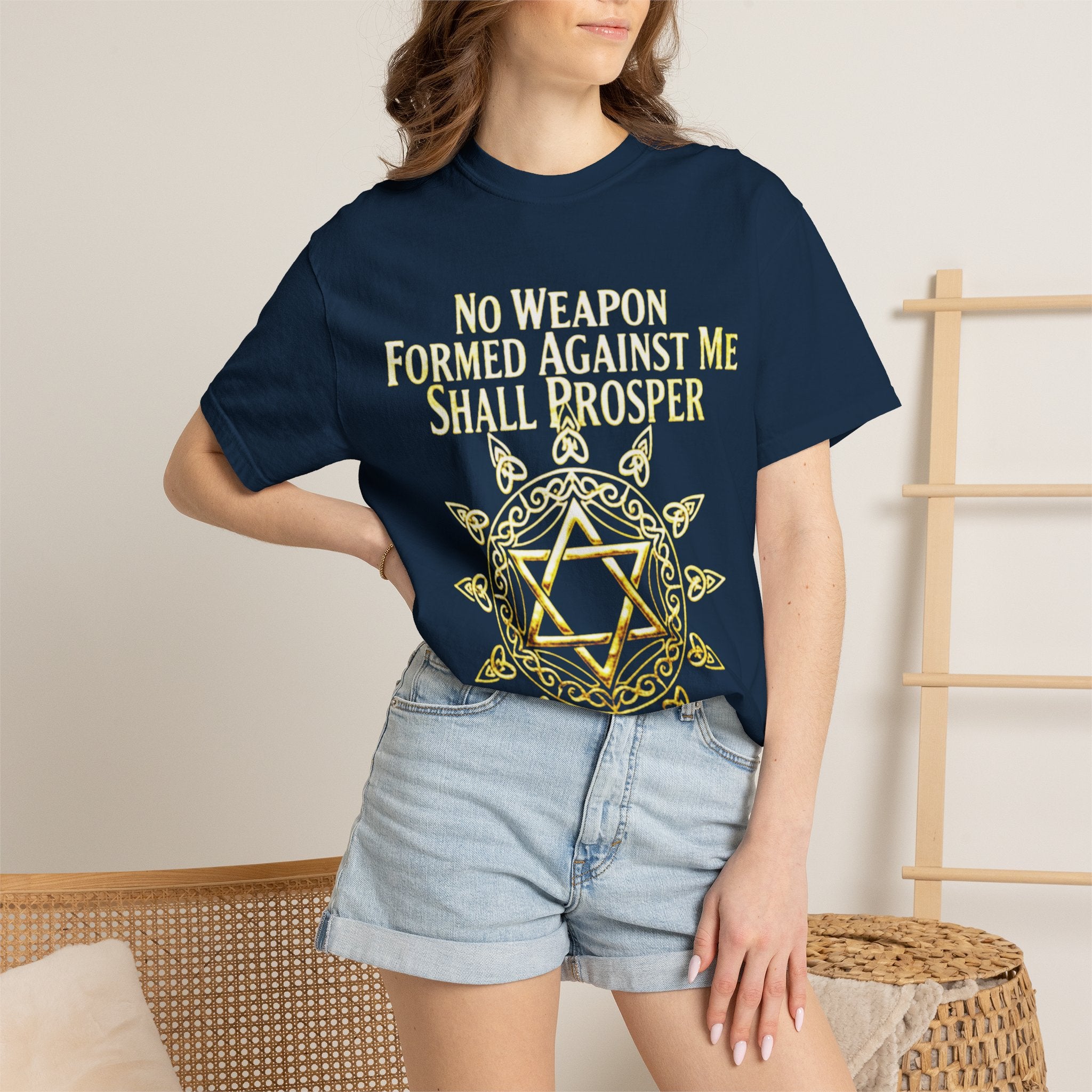 Spiritual Star of David T-Shirt — "No Weapon Formed Against Me Shall Prosper" Inspirational Tee