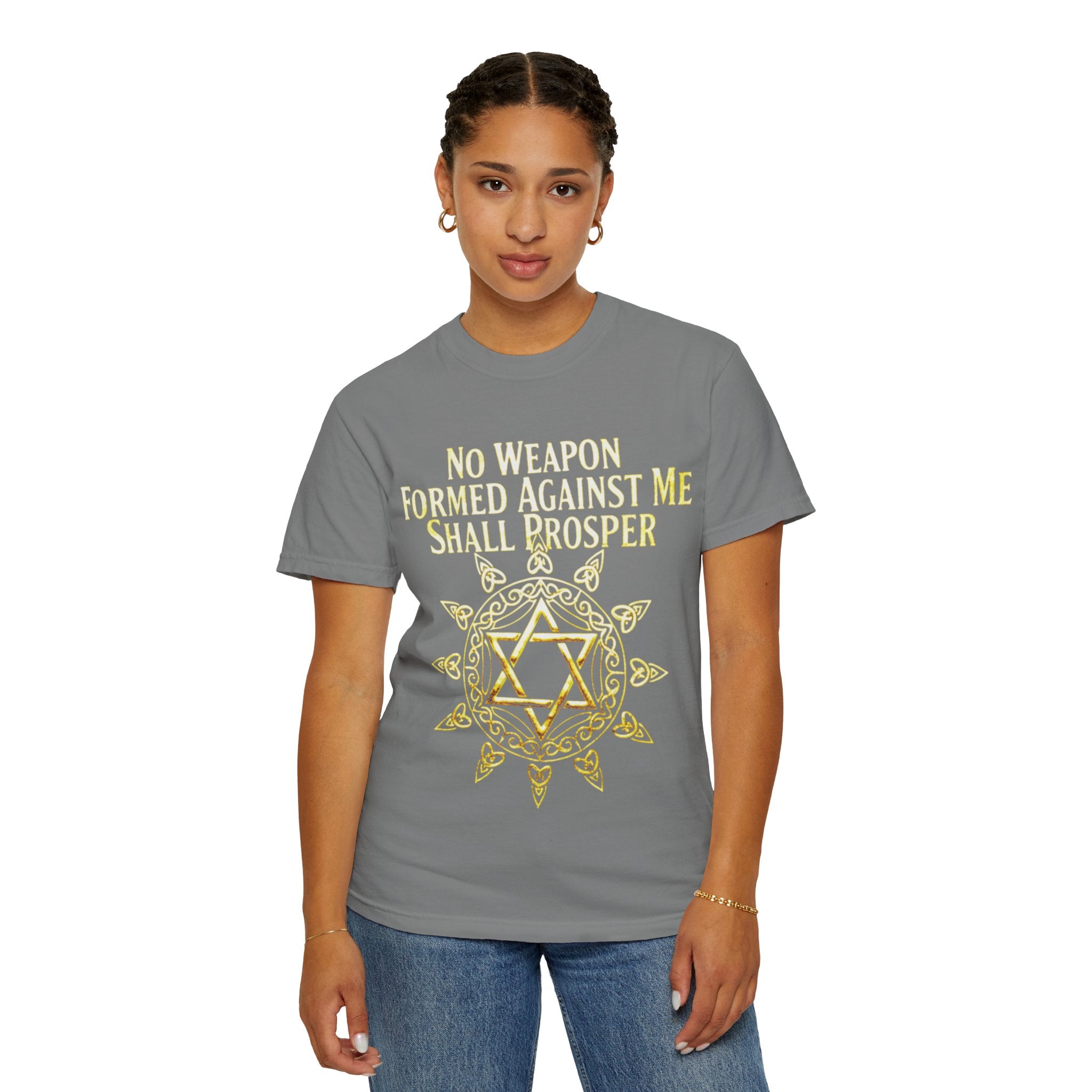 Spiritual Star of David T-Shirt — "No Weapon Formed Against Me Shall Prosper" Inspirational Tee