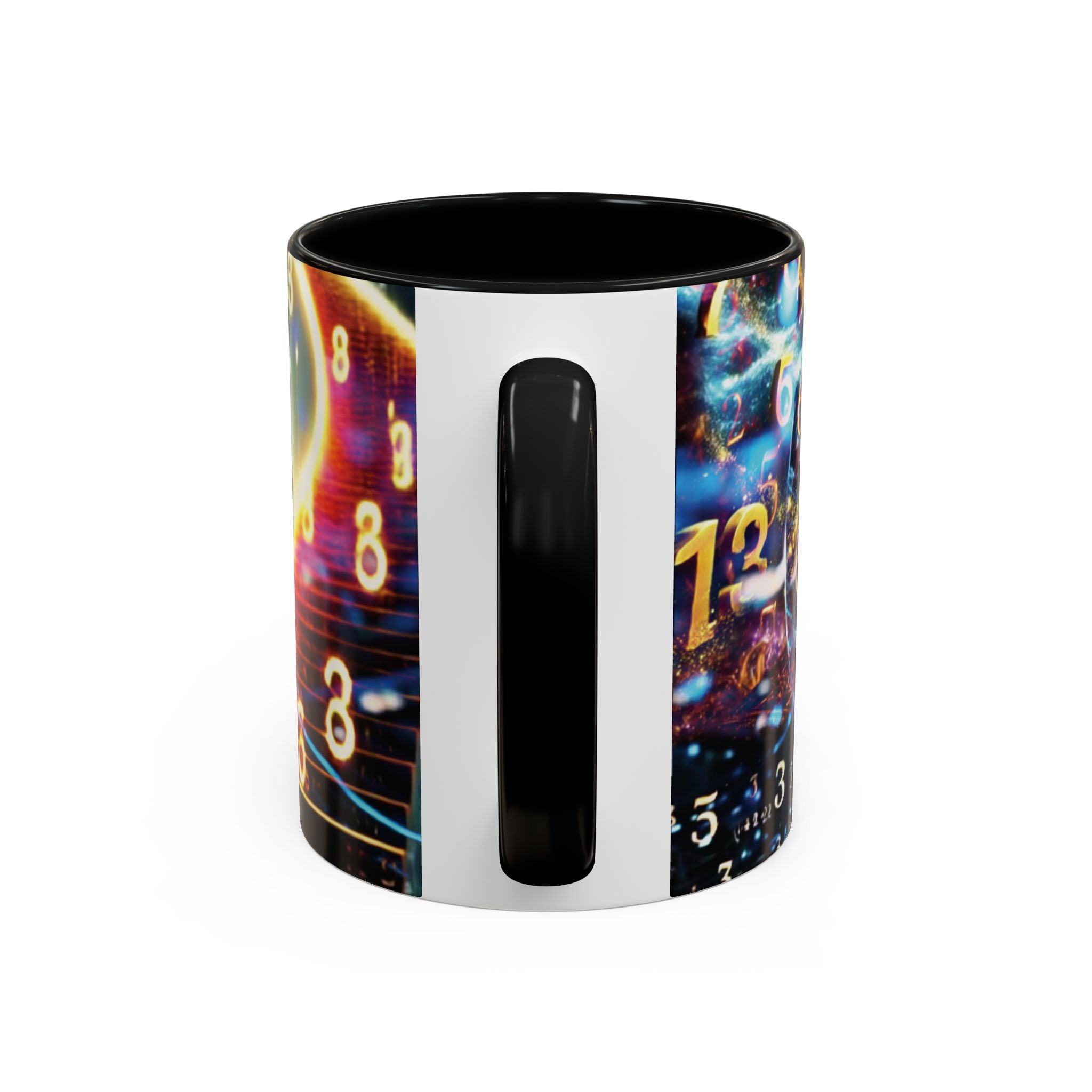 Mystical Numerology Accent Coffee Mug — Cosmic Numbers & Spiral Design (11/15oz)