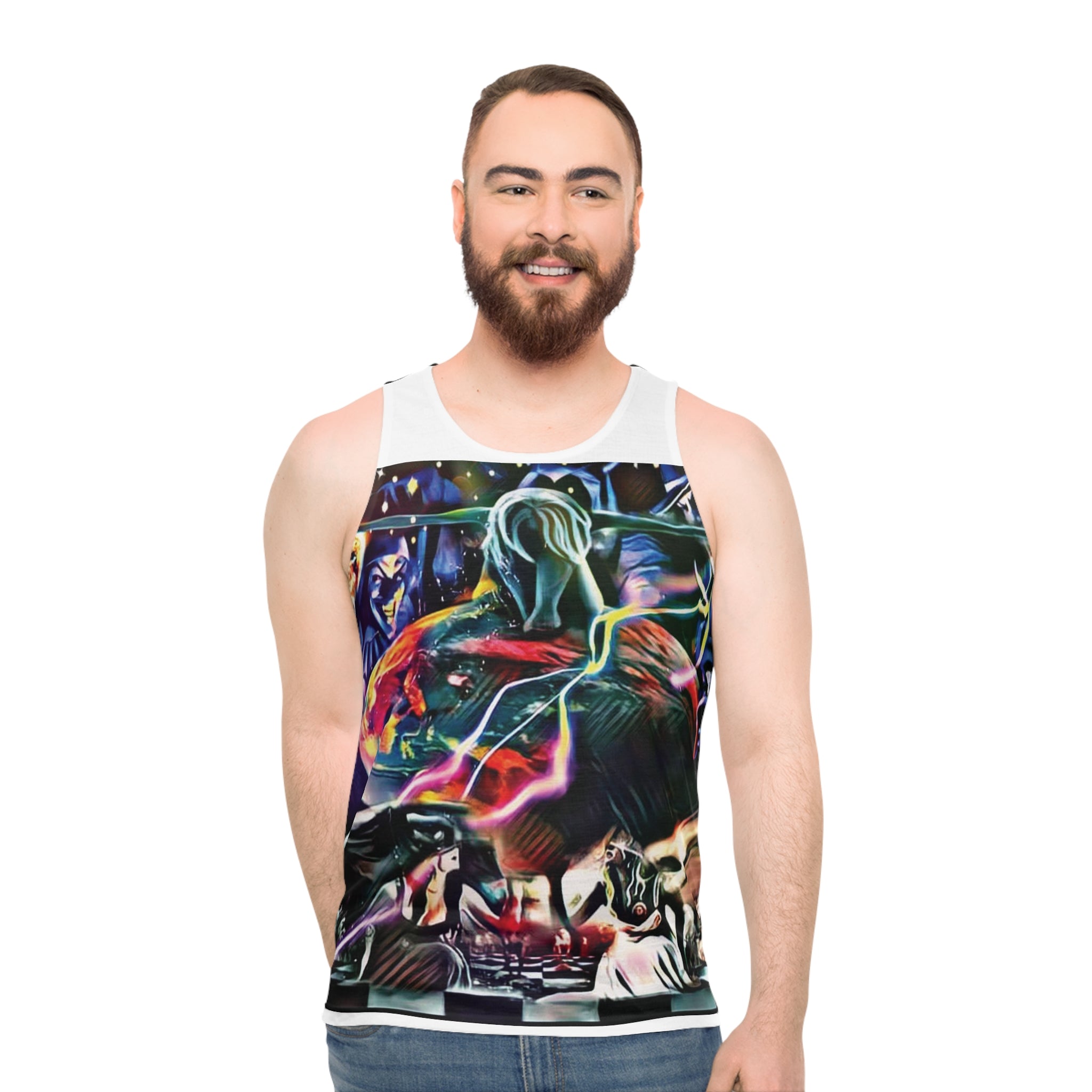 Abstract Psychedelic Dance Tank Top — Colorful EDM Festival AOP Print