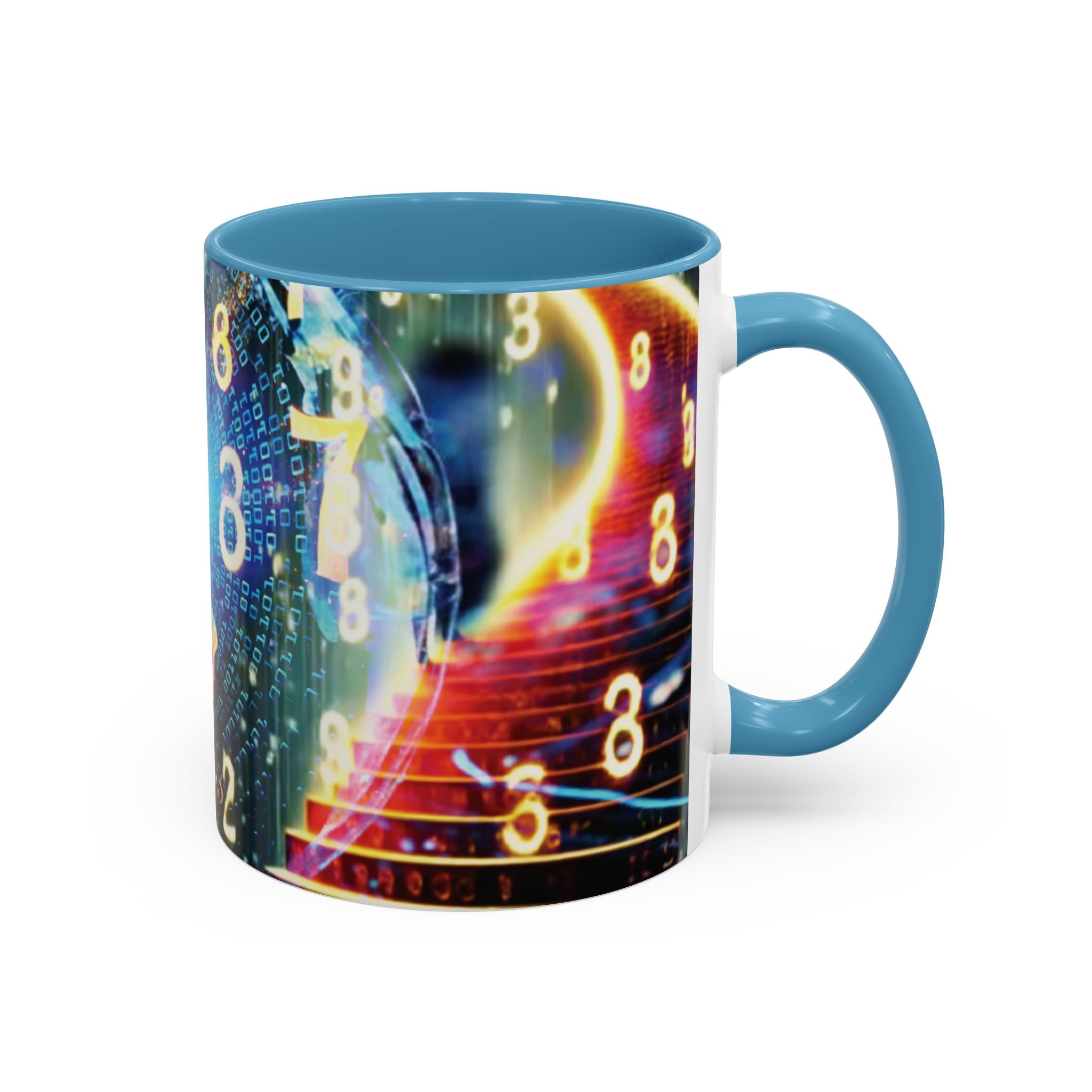 神秘的な数秘術アクセントコーヒーマグ — 宇宙の数字とスパイラルデザイン (11/15oz)