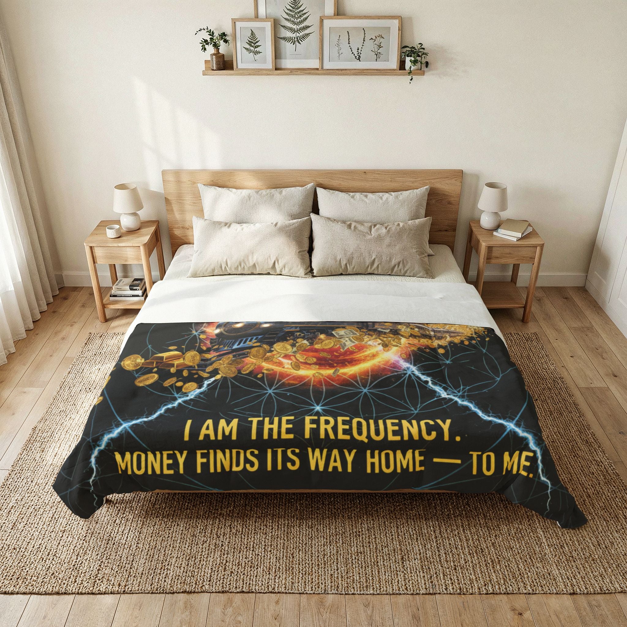 I Am The Frequency Comforter — Inspirational Money Manifestation Quilt