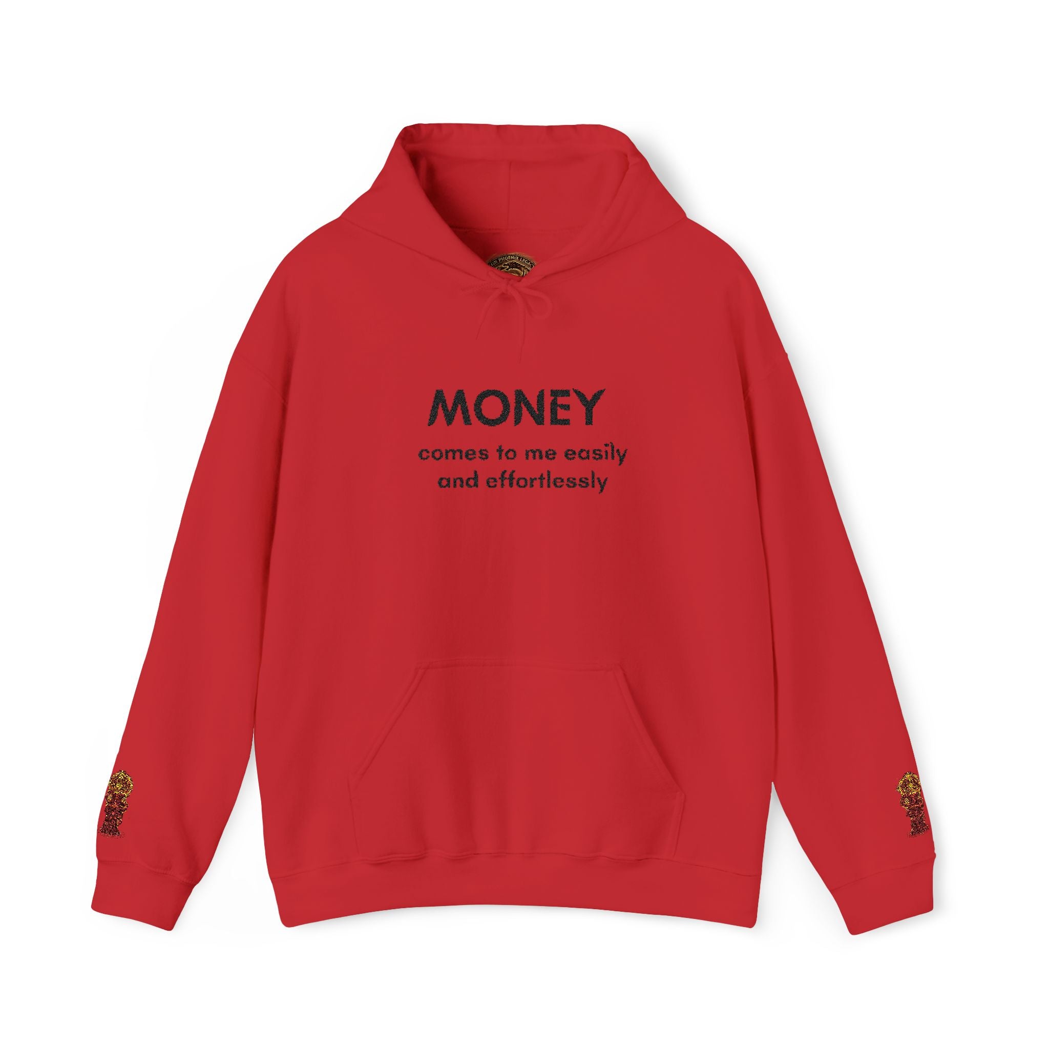 Money Comes To Me Hoodie — Positive Affirmation Hoodie with Sleeve Flame Accent