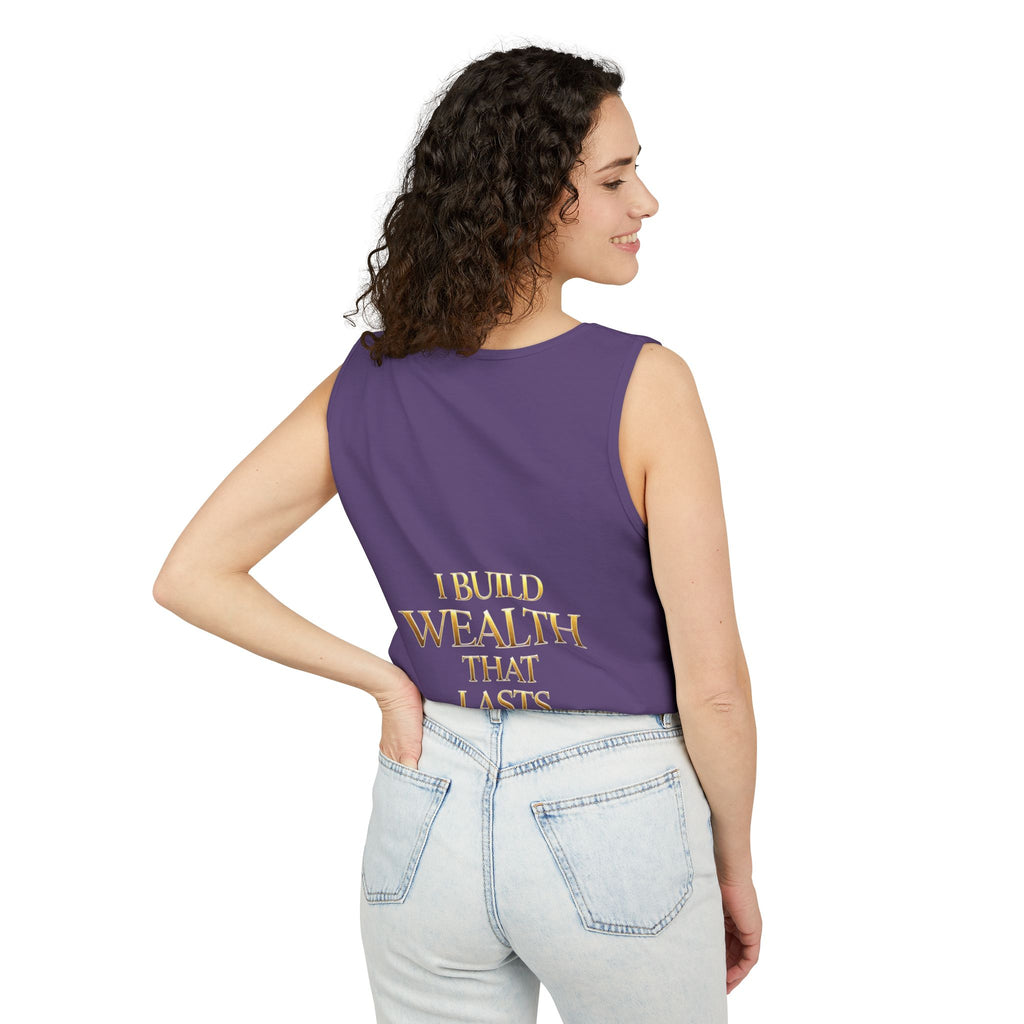 Motivierendes Tanktop zum Thema Geld – „My Mind Creates Millions“ / „I Build Wealth That Lasts Generations“