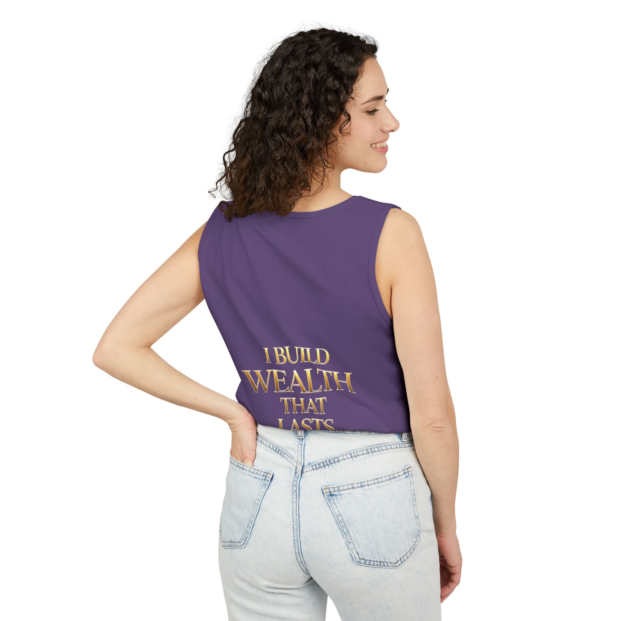 Motivierendes Tanktop zum Thema Geld – „My Mind Creates Millions“ / „I Build Wealth That Lasts Generations“