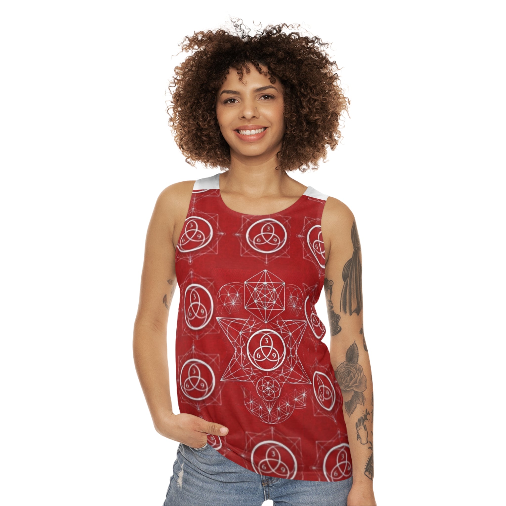 Sacred Geometry Tank Top - Red Triquetra Pattern All-Over Print