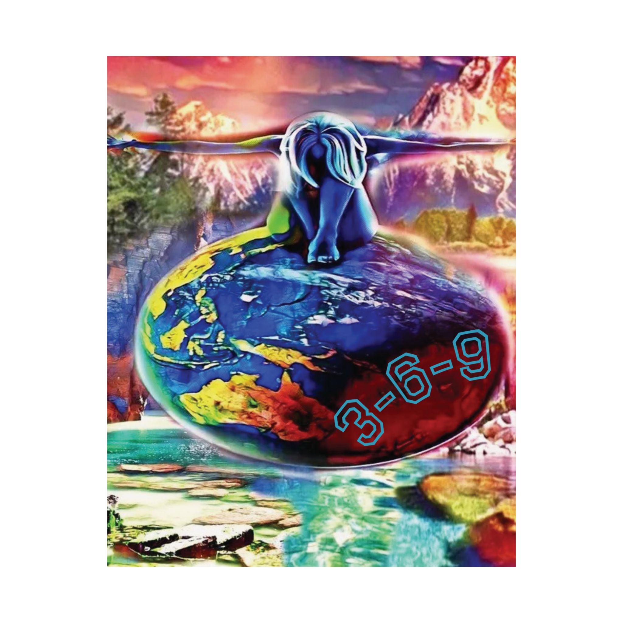 Matte Vertical Poster — Vibrant Surreal Earth Bull Design with "3-6-9"