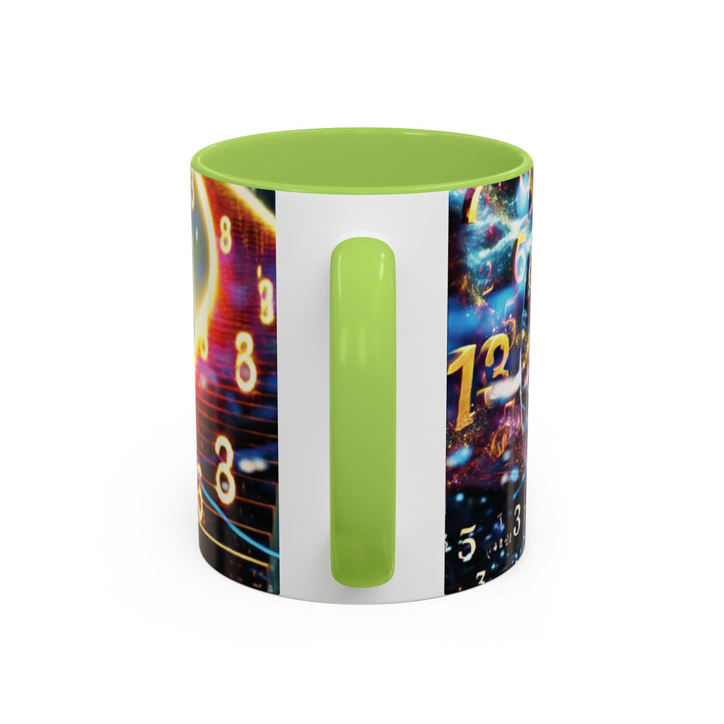 神秘的な数秘術アクセントコーヒーマグ — 宇宙の数字とスパイラルデザイン (11/15oz)