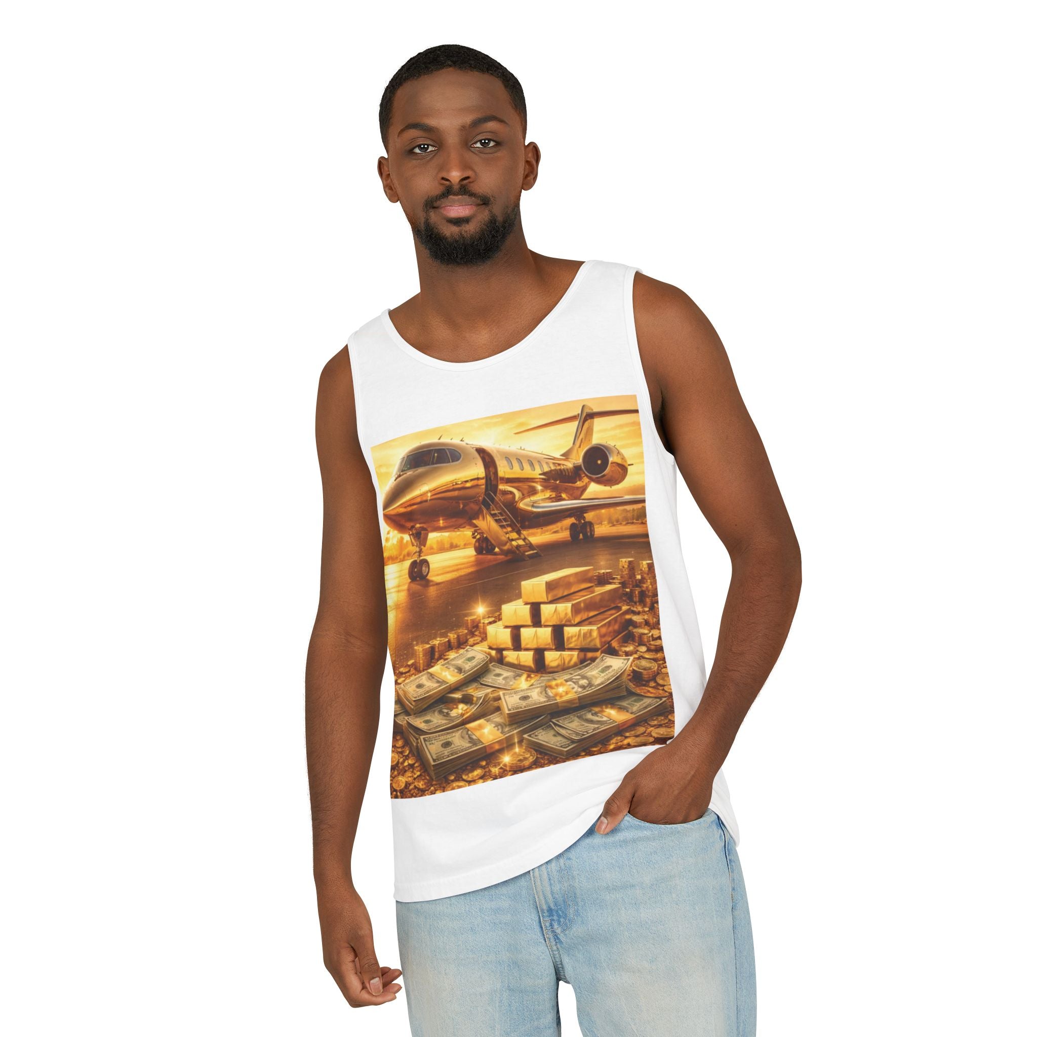 Millionaire Mindset Tank Top — Luxury Jet & Cash Graphic Tank