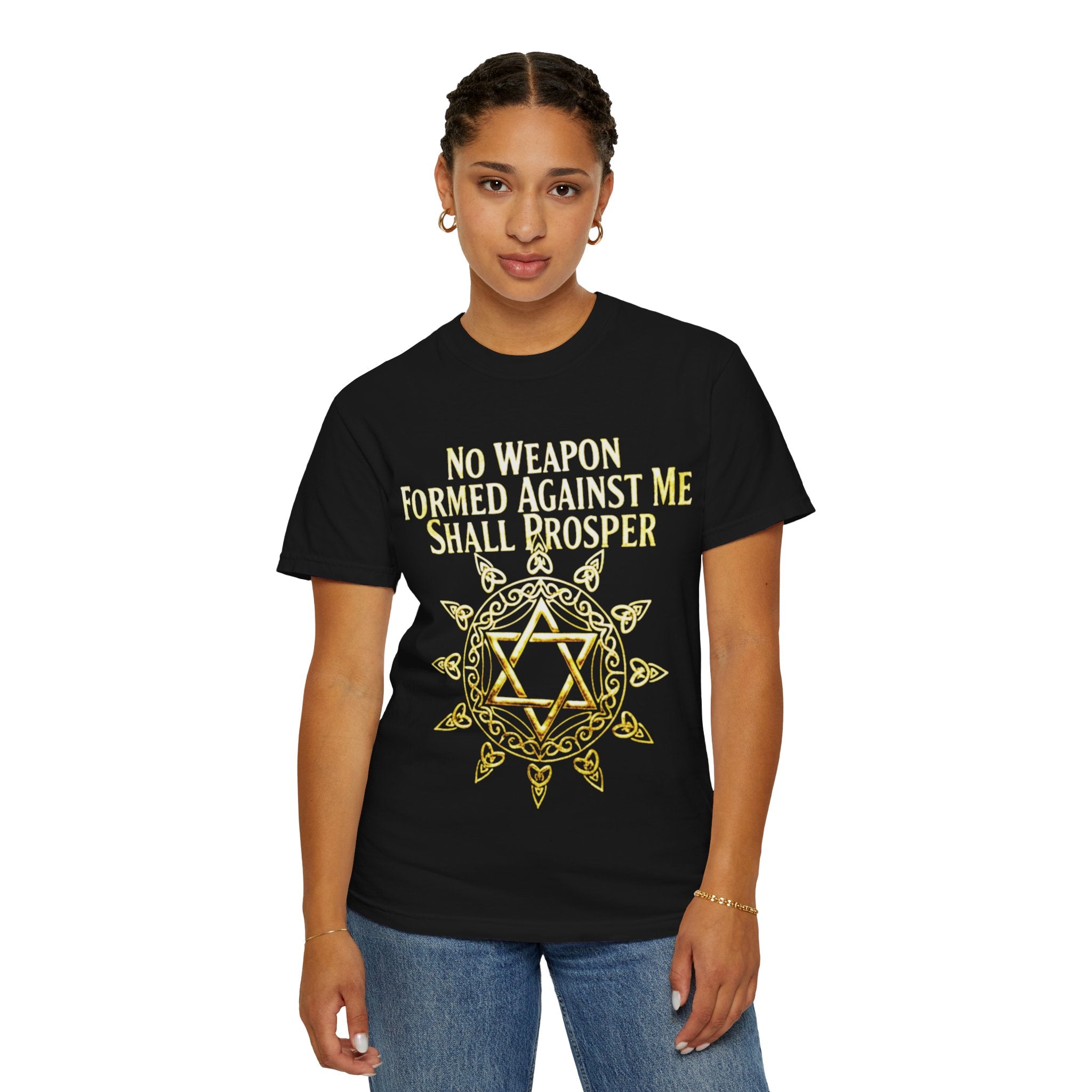 Spiritual Star of David T-Shirt — "No Weapon Formed Against Me Shall Prosper" Inspirational Tee
