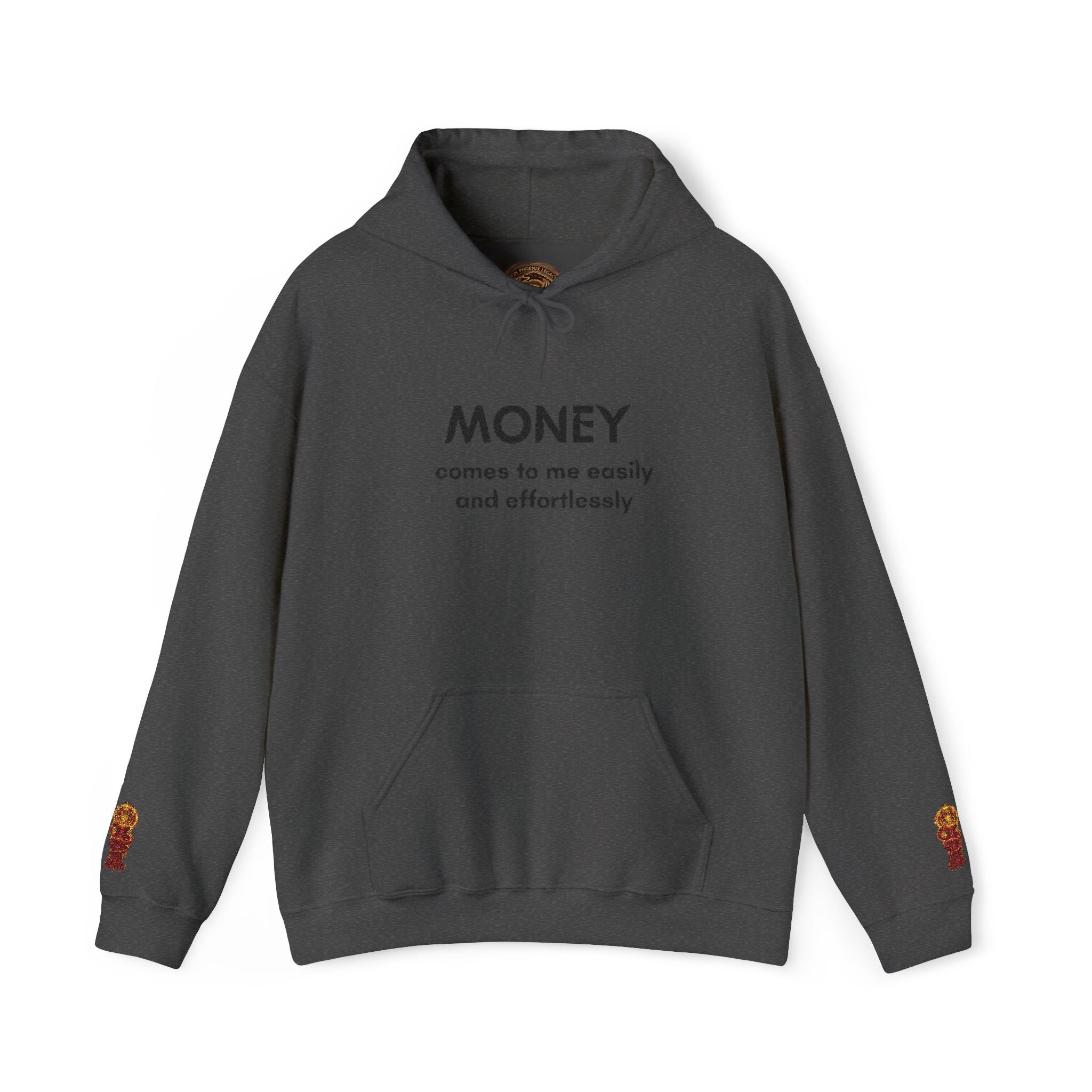 Money Comes To Me Hoodie — Positive Affirmation Hoodie with Sleeve Flame Accent