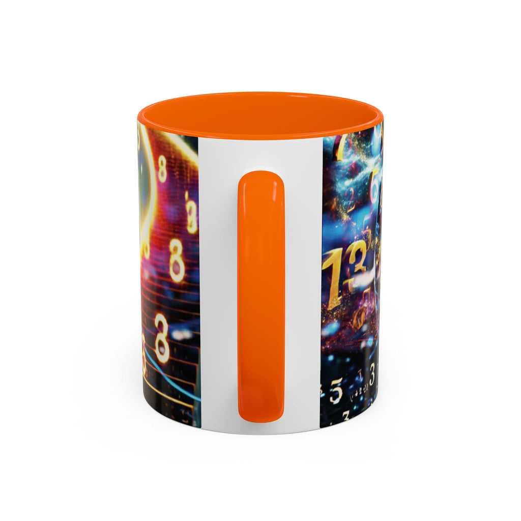 神秘的な数秘術アクセントコーヒーマグ — 宇宙の数字とスパイラルデザイン (11/15oz)