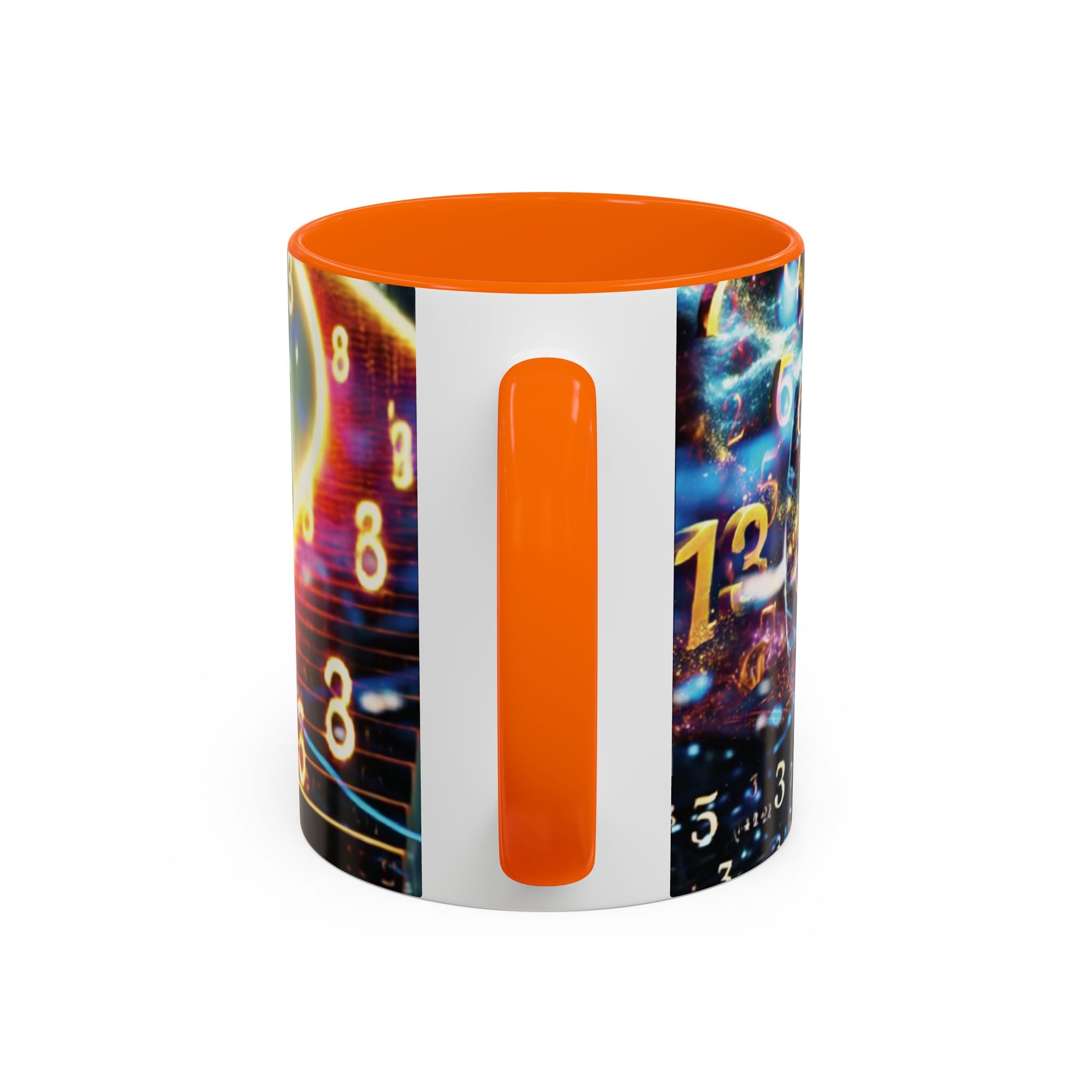神秘的な数秘術アクセントコーヒーマグ — 宇宙の数字とスパイラルデザイン (11/15oz)