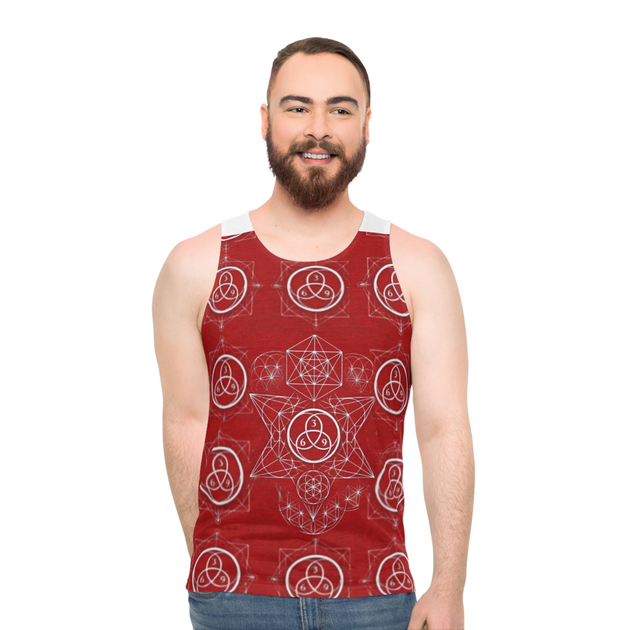 Sacred Geometry Tank Top - Red Triquetra Pattern All-Over Print