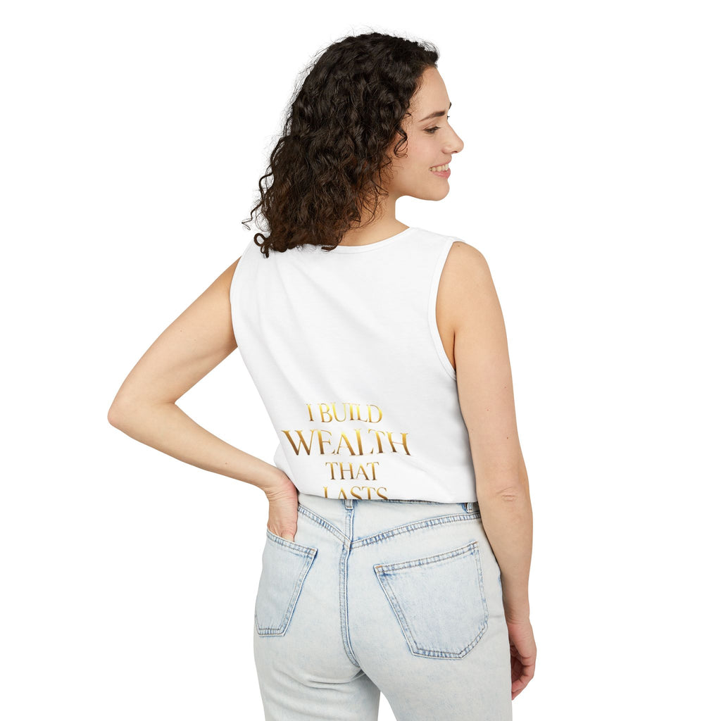 Motivierendes Tanktop zum Thema Geld – „My Mind Creates Millions“ / „I Build Wealth That Lasts Generations“