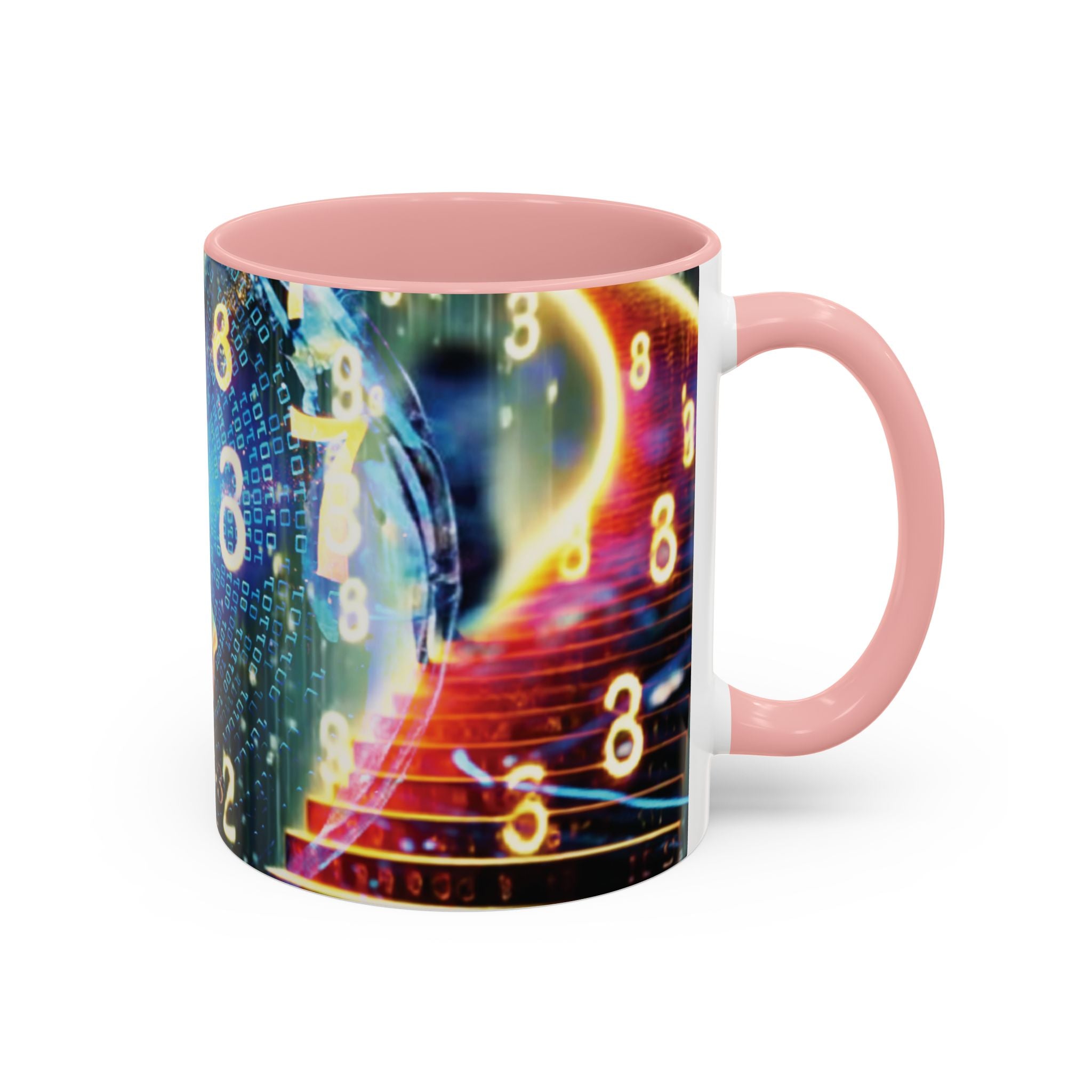 神秘的な数秘術アクセントコーヒーマグ — 宇宙の数字とスパイラルデザイン (11/15oz)