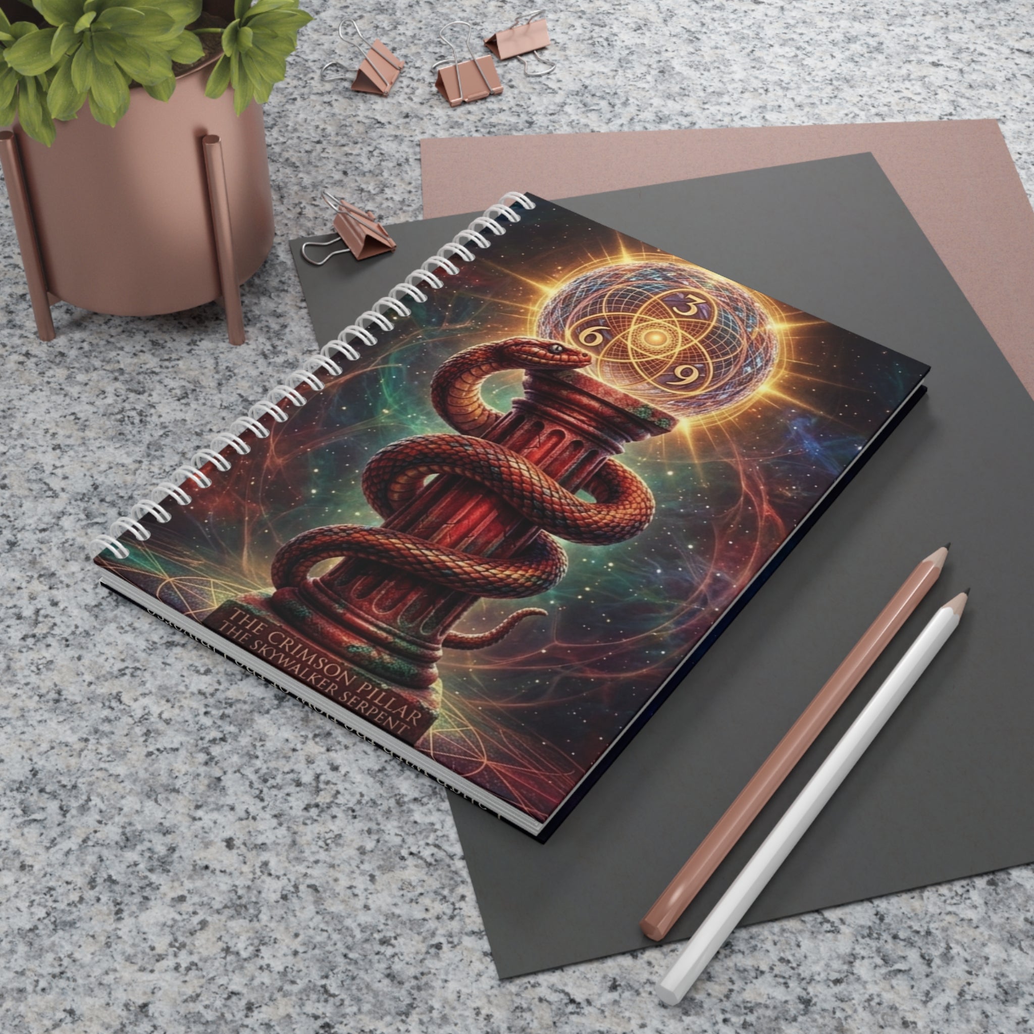 3-6-9 Energy Portal Spiral Notebook  Mystical Snake & Crystal Guided Intention Journal