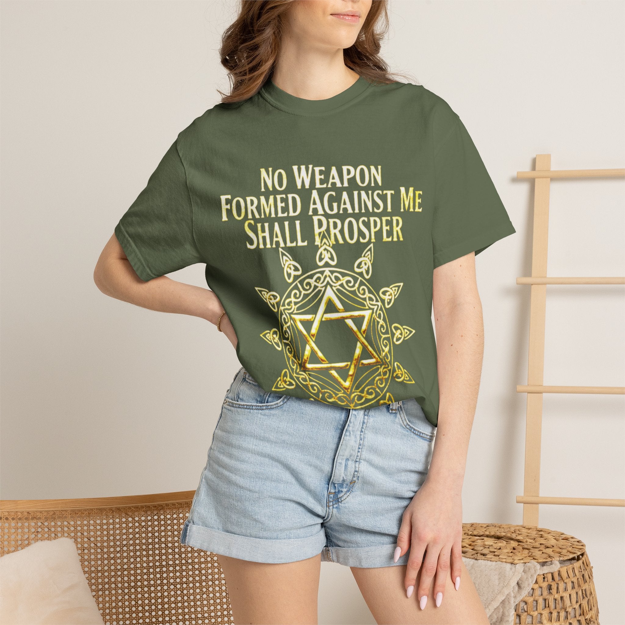 Spiritual Star of David T-Shirt — "No Weapon Formed Against Me Shall Prosper" Inspirational Tee