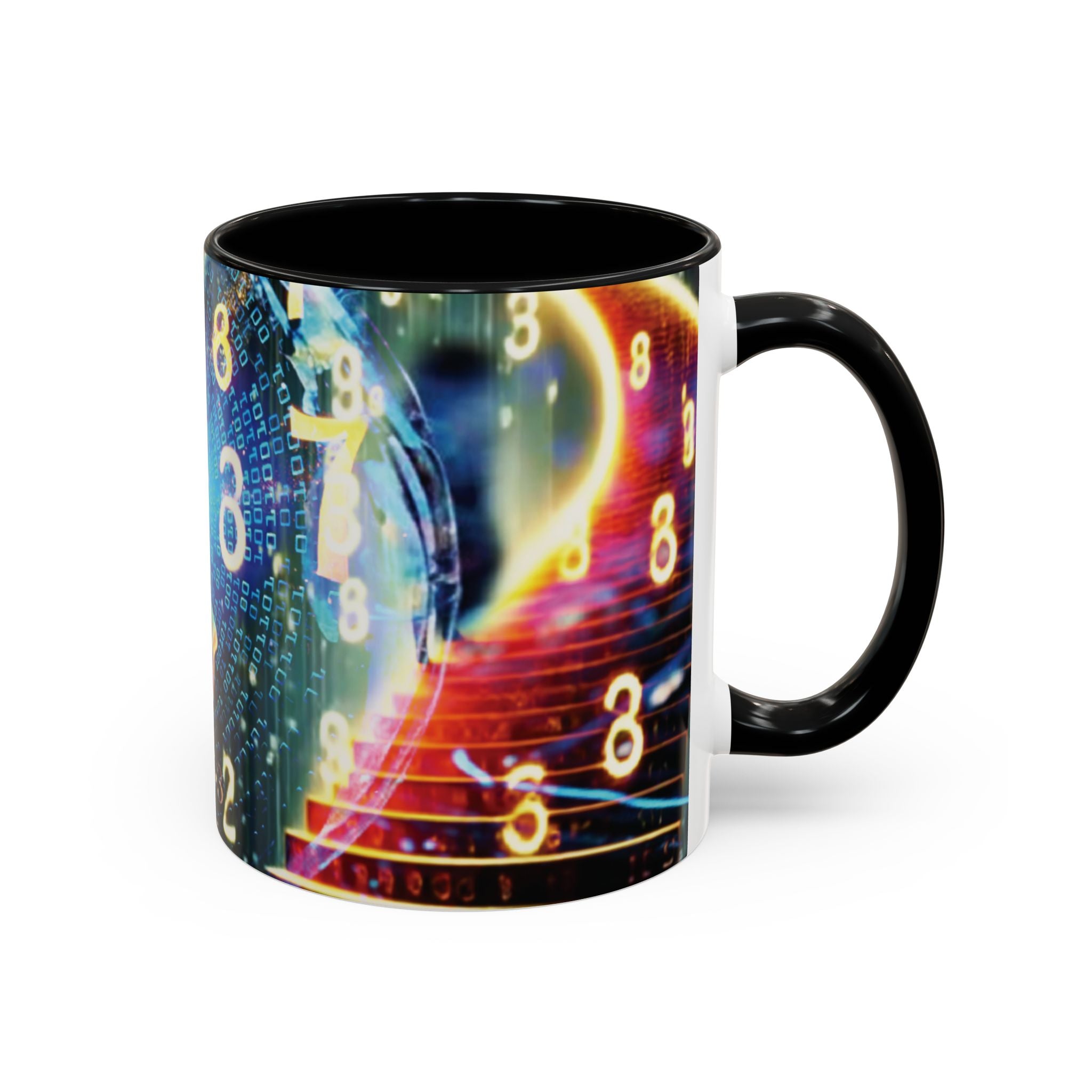 Mystical Numerology Accent Coffee Mug — Cosmic Numbers & Spiral Design (11/15oz)