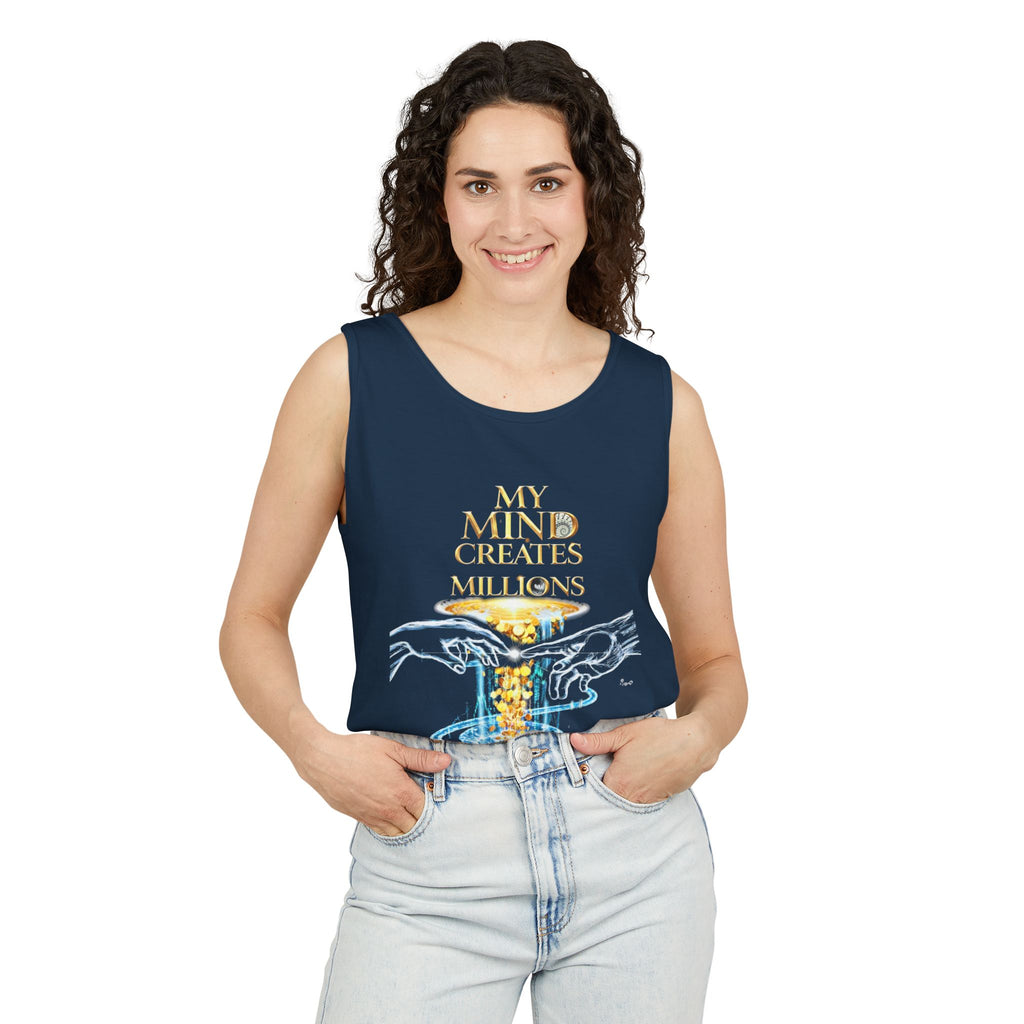 Motivierendes Tanktop zum Thema Geld – „My Mind Creates Millions“ / „I Build Wealth That Lasts Generations“