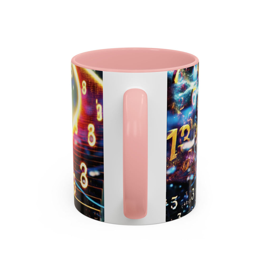 神秘的な数秘術アクセントコーヒーマグ — 宇宙の数字とスパイラルデザイン (11/15oz)