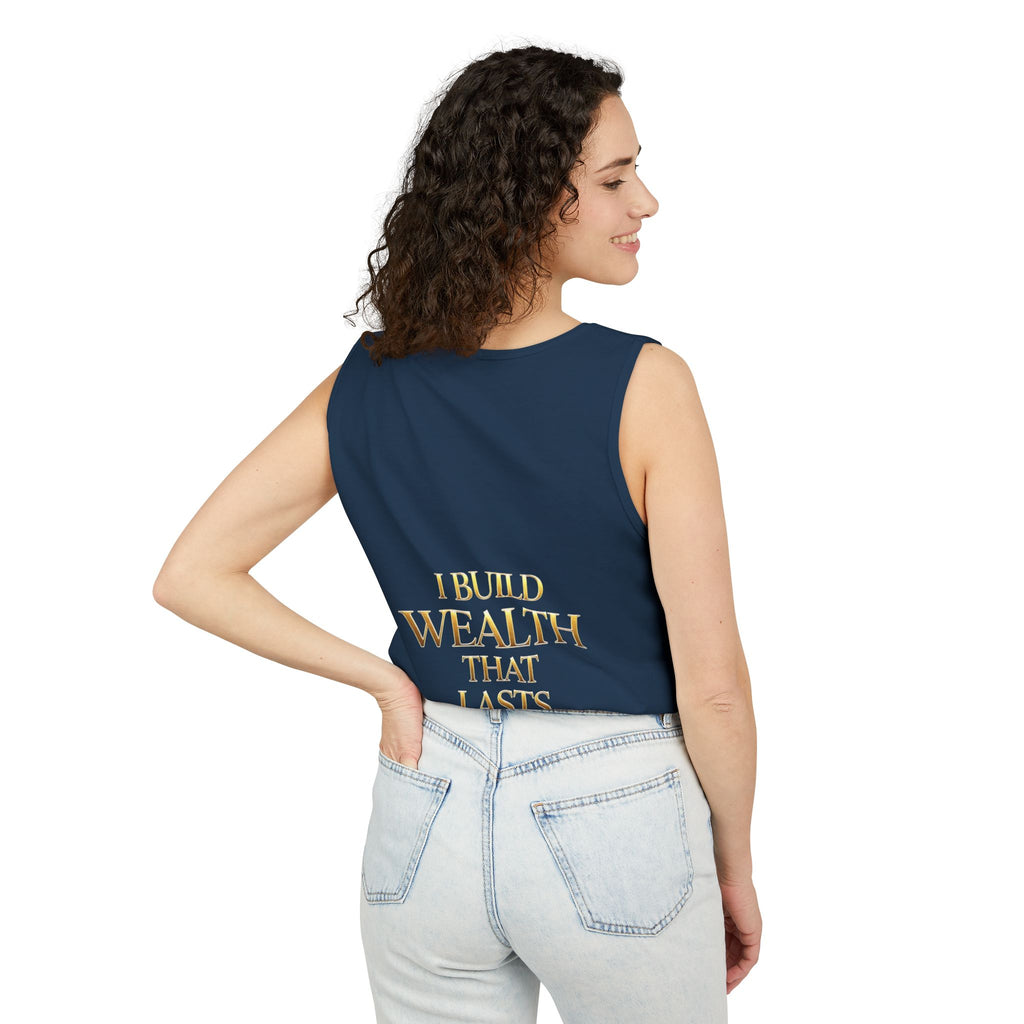 Motivierendes Tanktop zum Thema Geld – „My Mind Creates Millions“ / „I Build Wealth That Lasts Generations“