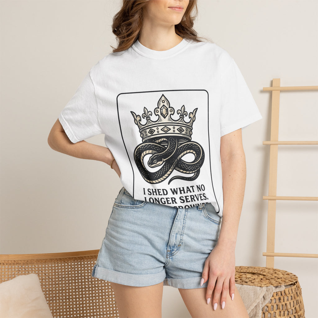 鳳凰冠Tシャツ | 冠ウロボロス再生グラフィックTシャツ | ガーメントダイ ヘビーウェイトコットン | スピリチュアル・トランスフォーメーション アパレル