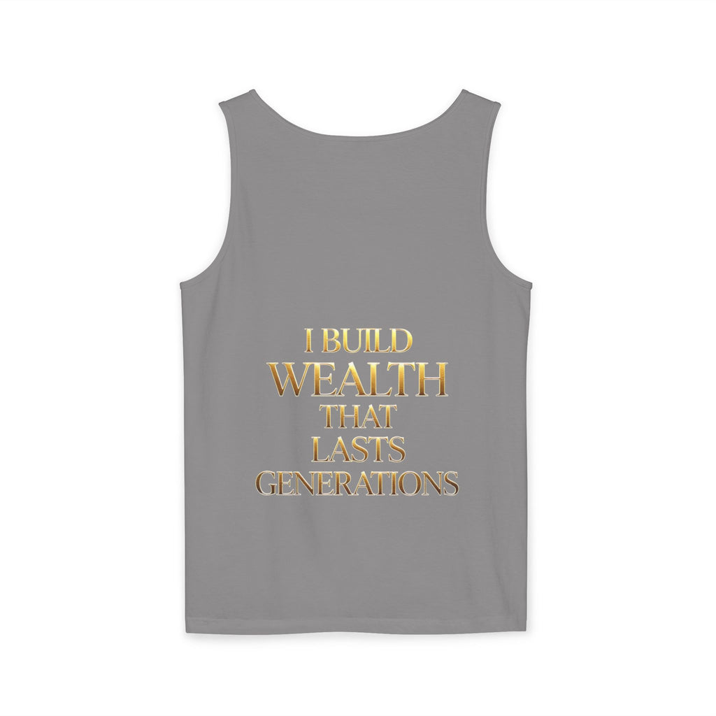 Motivierendes Tanktop zum Thema Geld – „My Mind Creates Millions“ / „I Build Wealth That Lasts Generations“