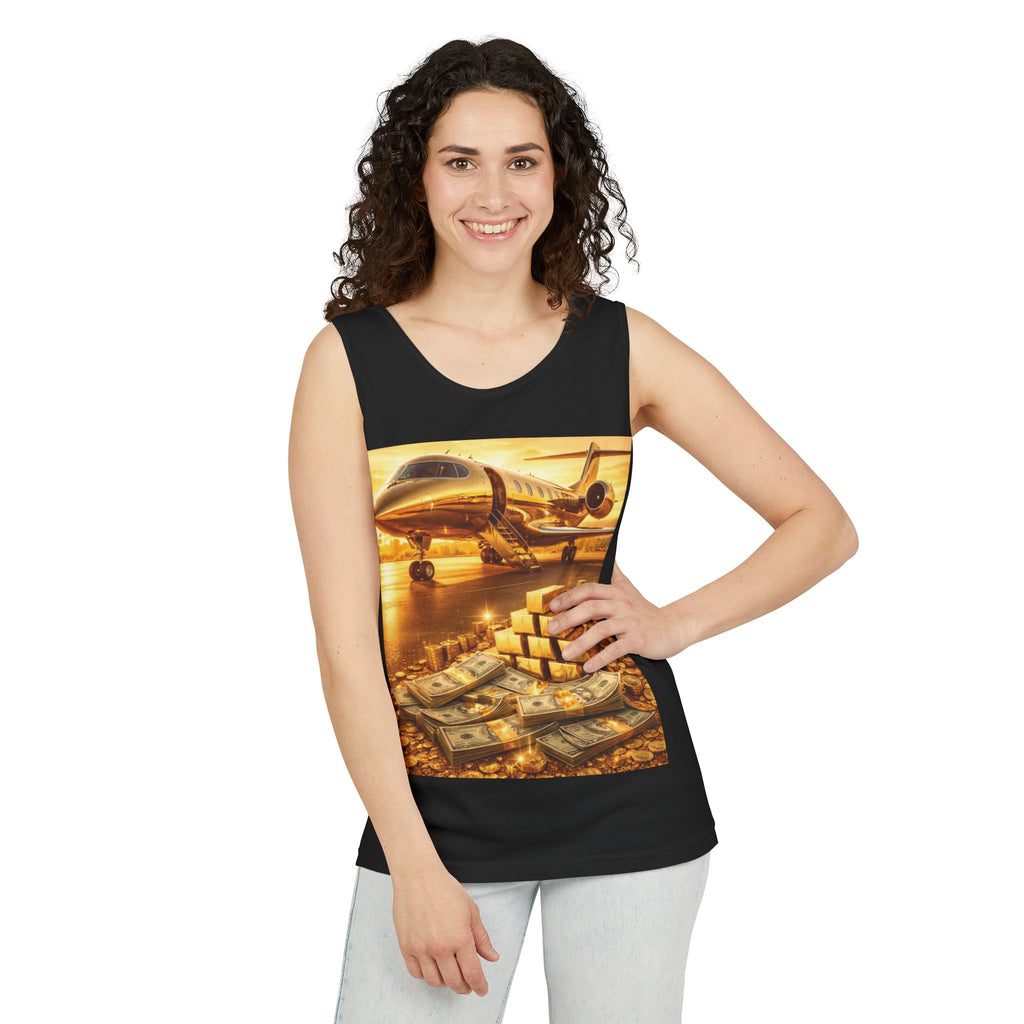 Millionaire Mindset Tanktop – Luxus-Jet & Bargeld Grafik Tanktop
