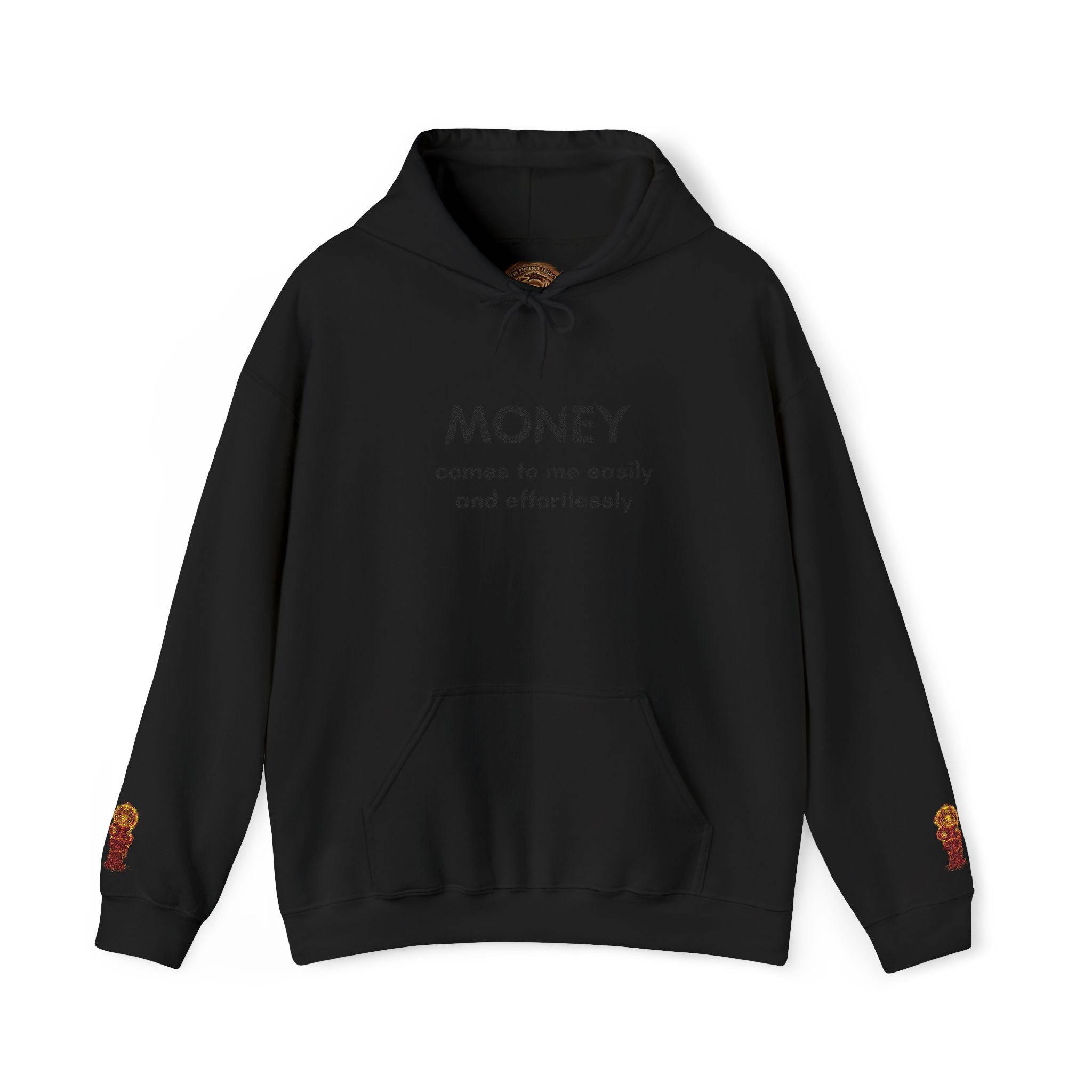 Money Comes To Me Hoodie — Positive Affirmation Hoodie with Sleeve Flame Accent