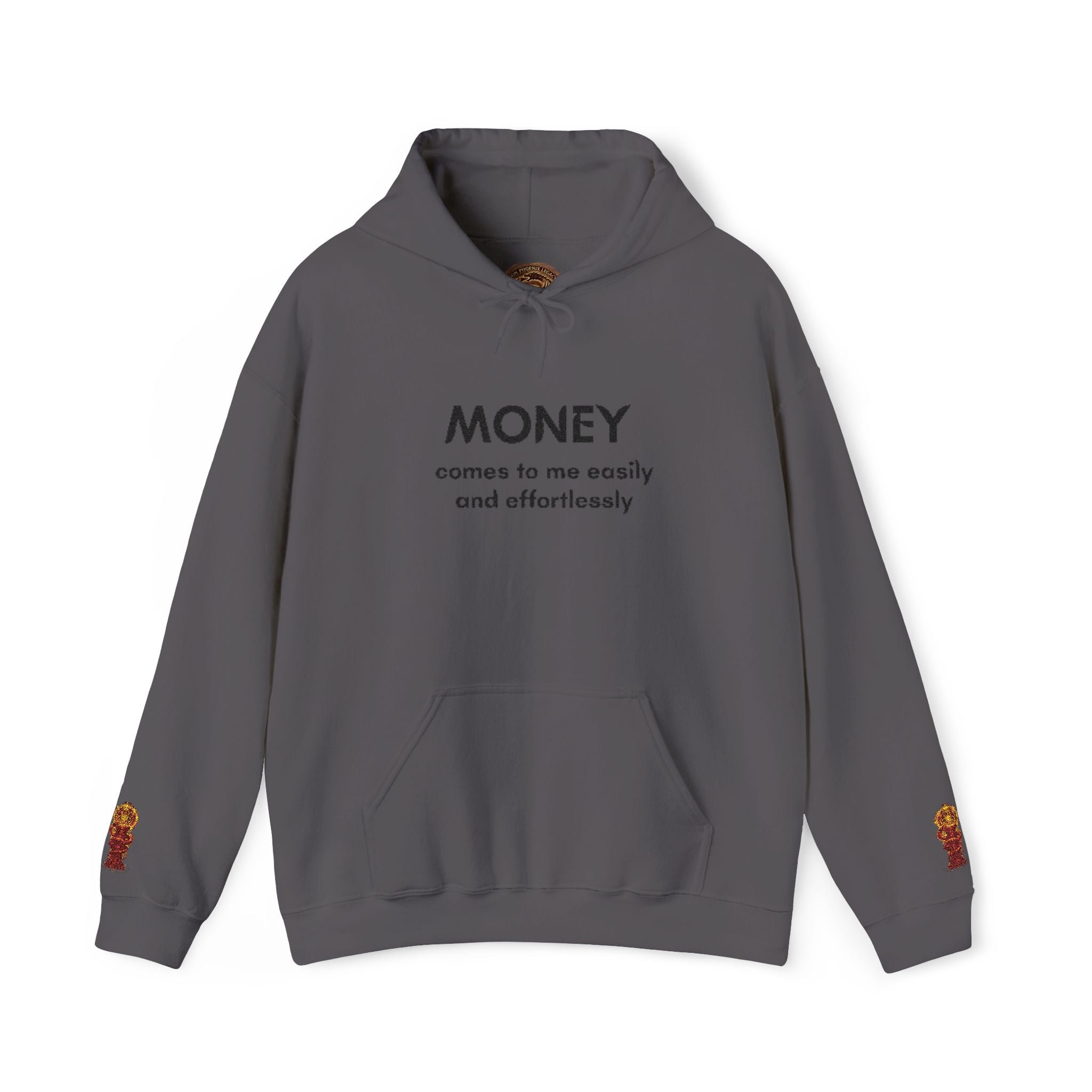 Money Comes To Me Hoodie — Positive Affirmation Hoodie with Sleeve Flame Accent