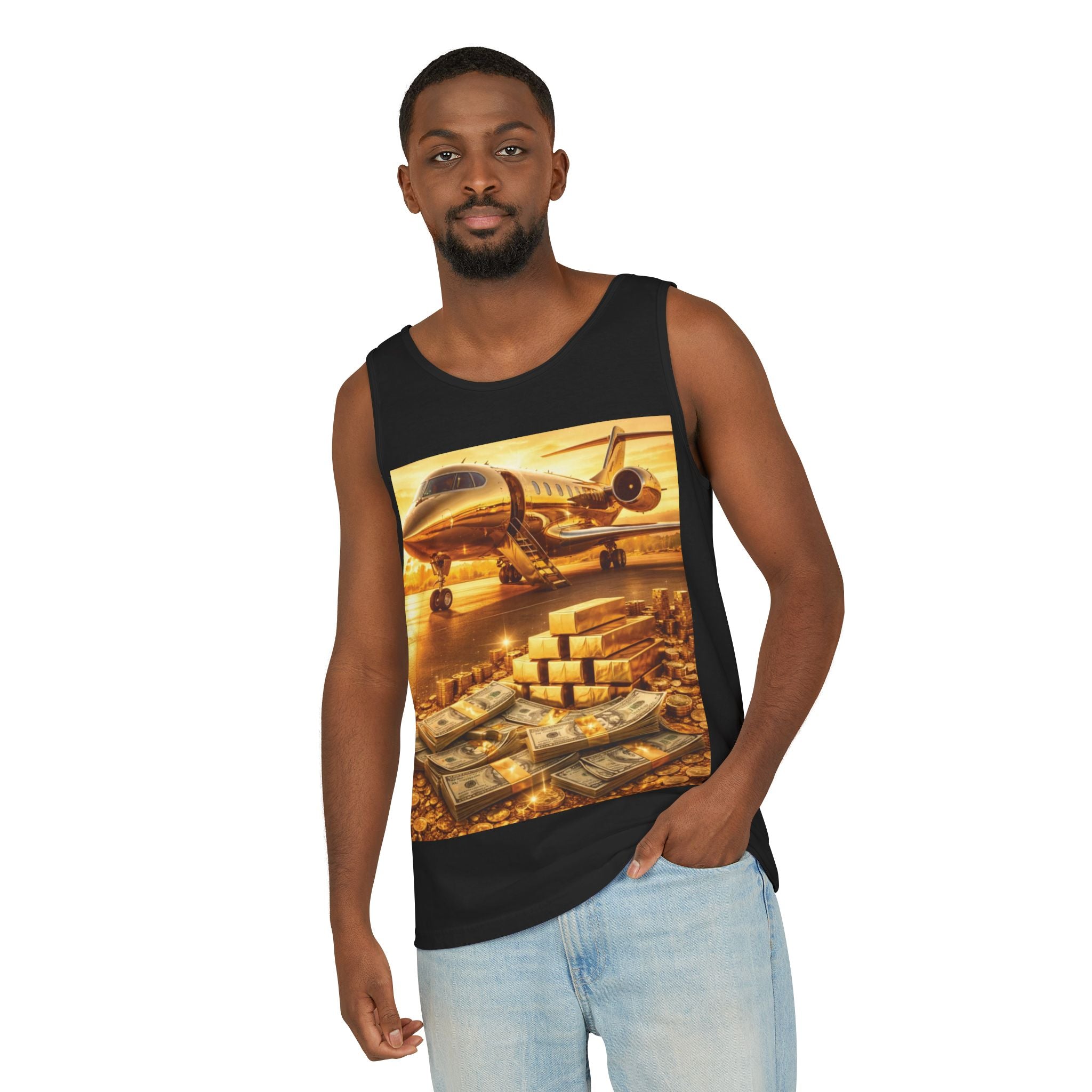 Millionaire Mindset Tanktop – Luxus-Jet & Bargeld Grafik Tanktop