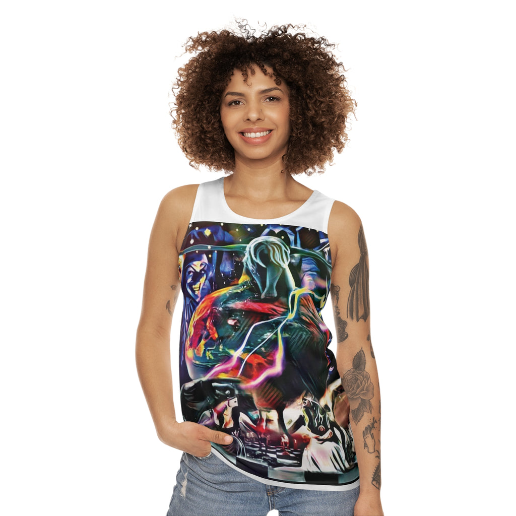 Abstraktes psychedelisches Dance Tank Top — Farbenfroher EDM Festival AOP Print
