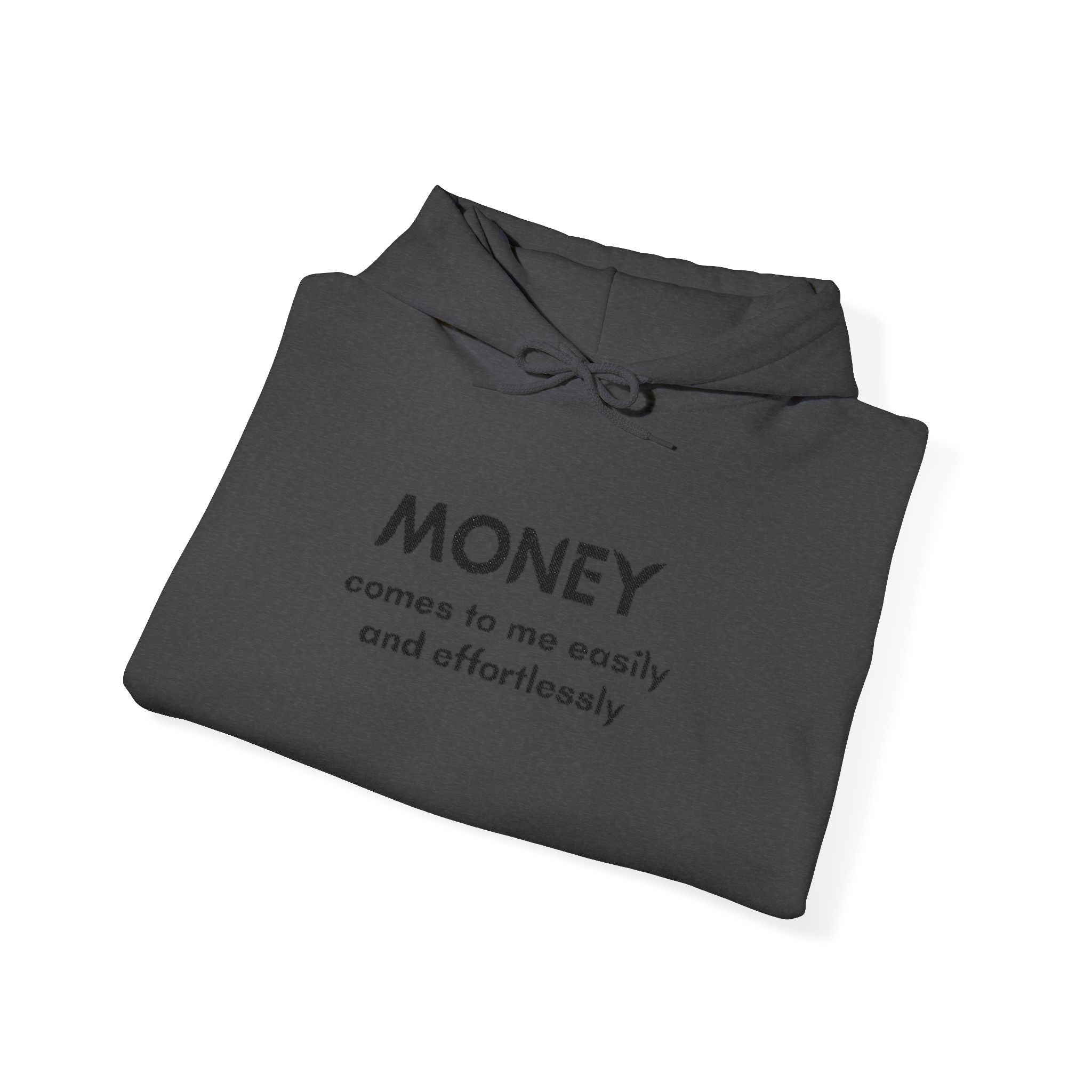 "Geld kommt zu mir" Hoodie — Positiver Affirmations-Hoodie mit Ärmelflammen-Akzent