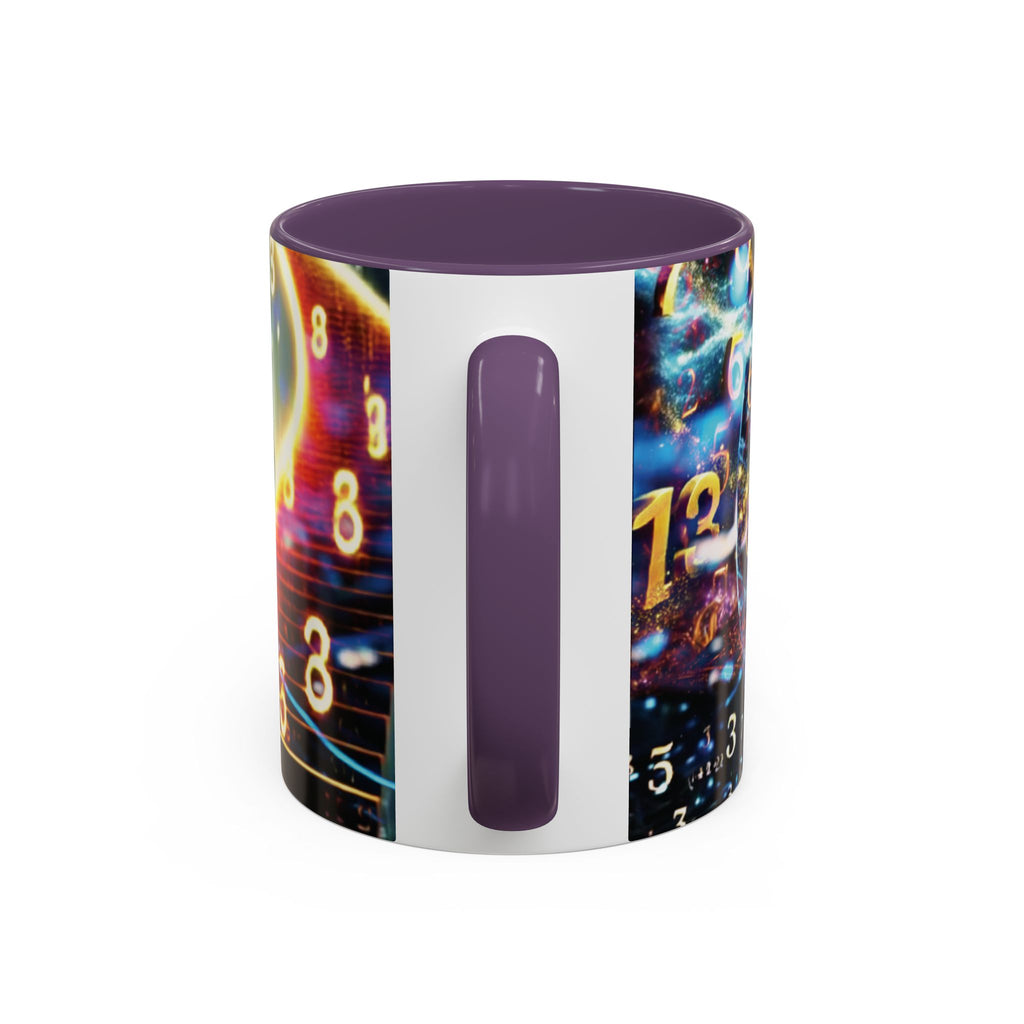 神秘的な数秘術アクセントコーヒーマグ — 宇宙の数字とスパイラルデザイン (11/15oz)
