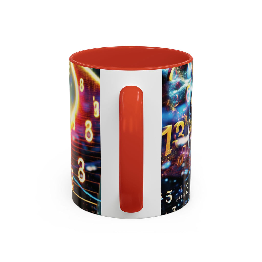 神秘的な数秘術アクセントコーヒーマグ — 宇宙の数字とスパイラルデザイン (11/15oz)