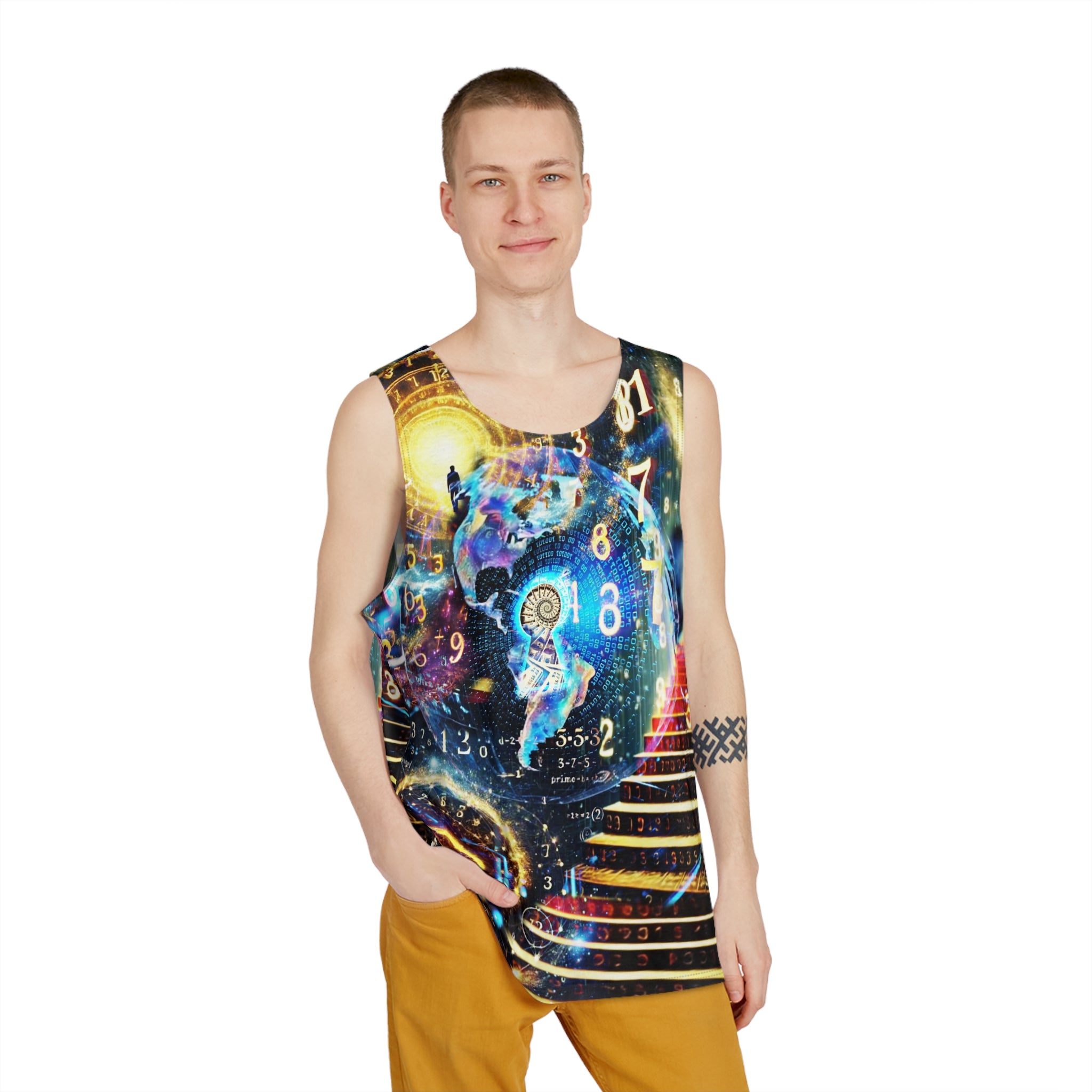 Psychedelic Numerology All-Over Print Tank Top — Cosmic Stairway & Number Pattern