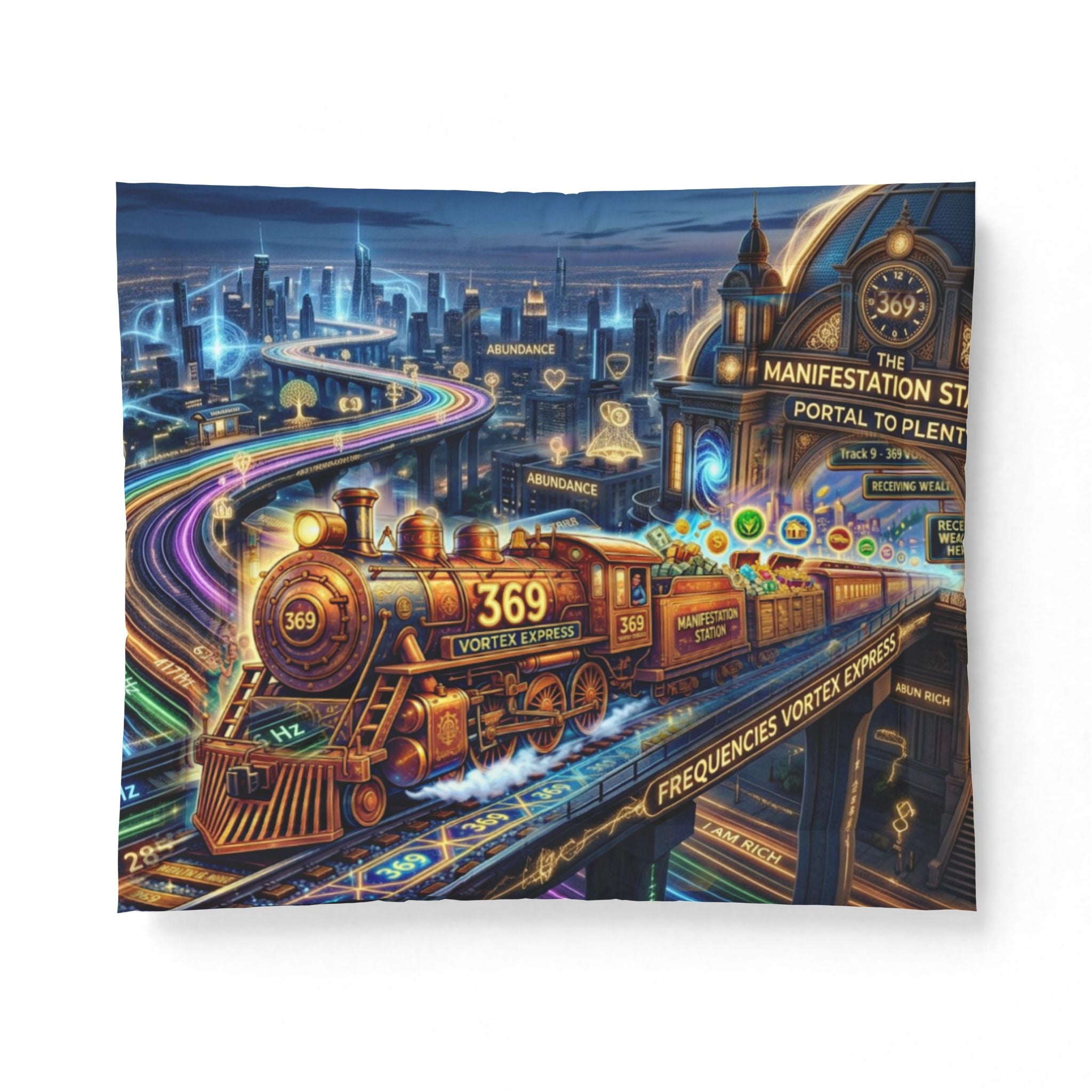 Manifestation Station Train Comforter — Magical Journey Cotton Bedspread