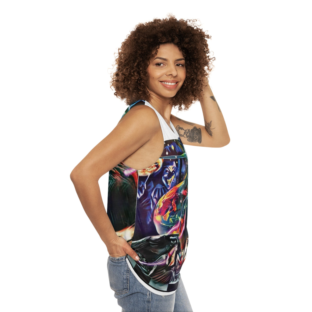 Abstraktes psychedelisches Dance Tank Top — Farbenfroher EDM Festival AOP Print