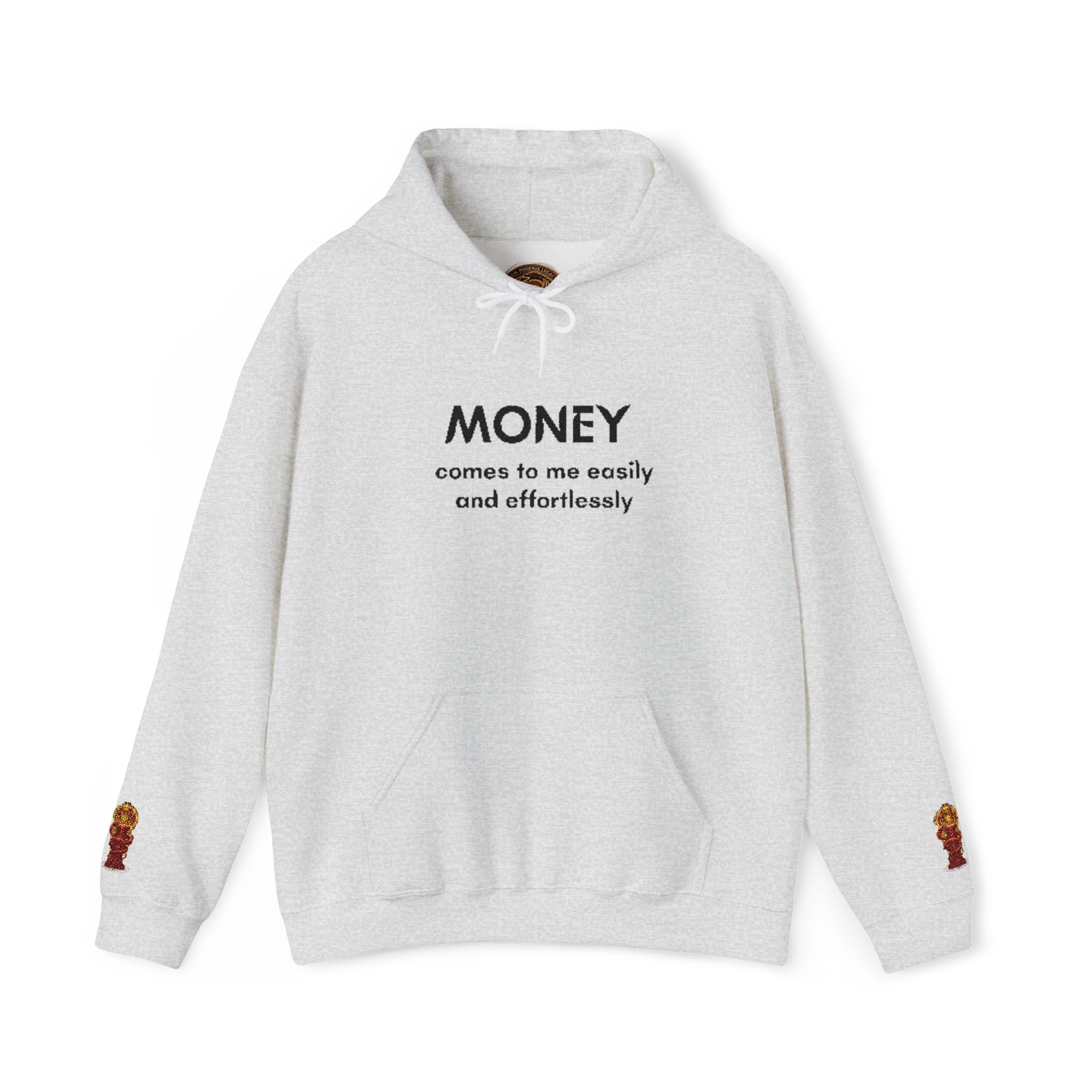 Money Comes To Me Hoodie — Positive Affirmation Hoodie with Sleeve Flame Accent