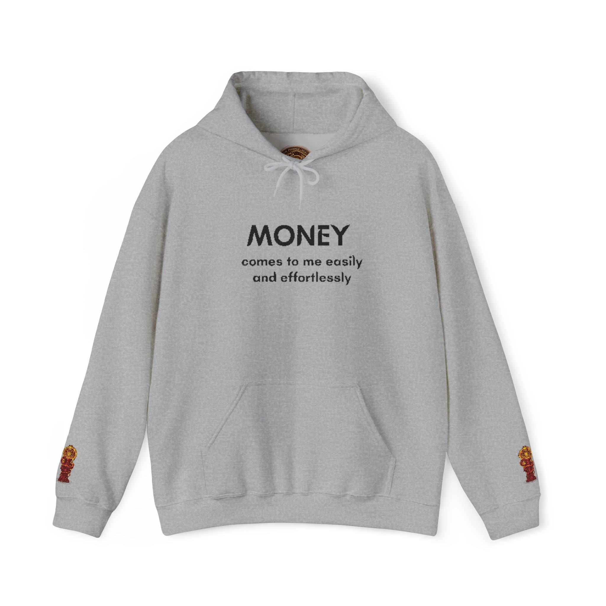 Money Comes To Me Hoodie — Positive Affirmation Hoodie with Sleeve Flame Accent