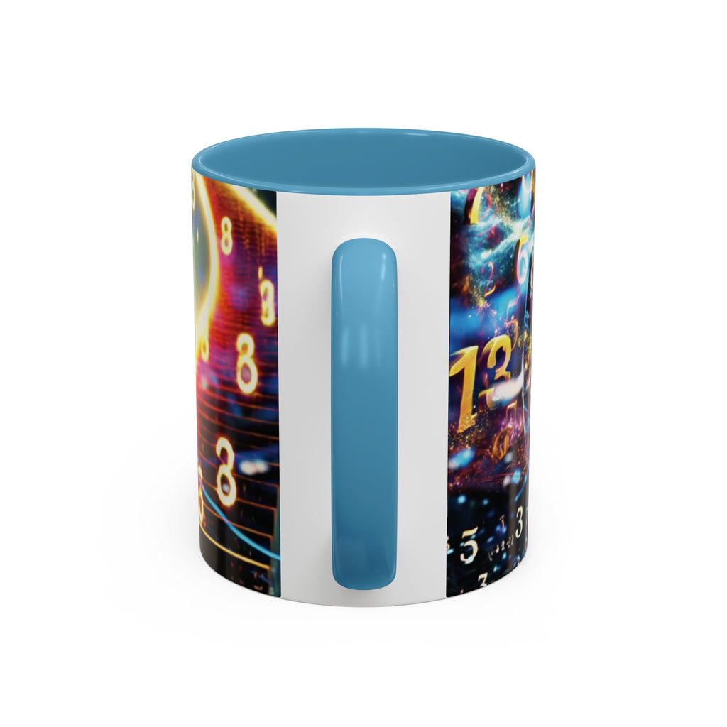 神秘的な数秘術アクセントコーヒーマグ — 宇宙の数字とスパイラルデザイン (11/15oz)