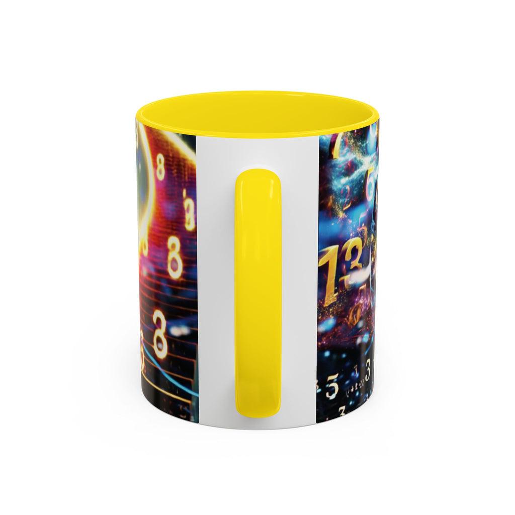 神秘的な数秘術アクセントコーヒーマグ — 宇宙の数字とスパイラルデザイン (11/15oz)