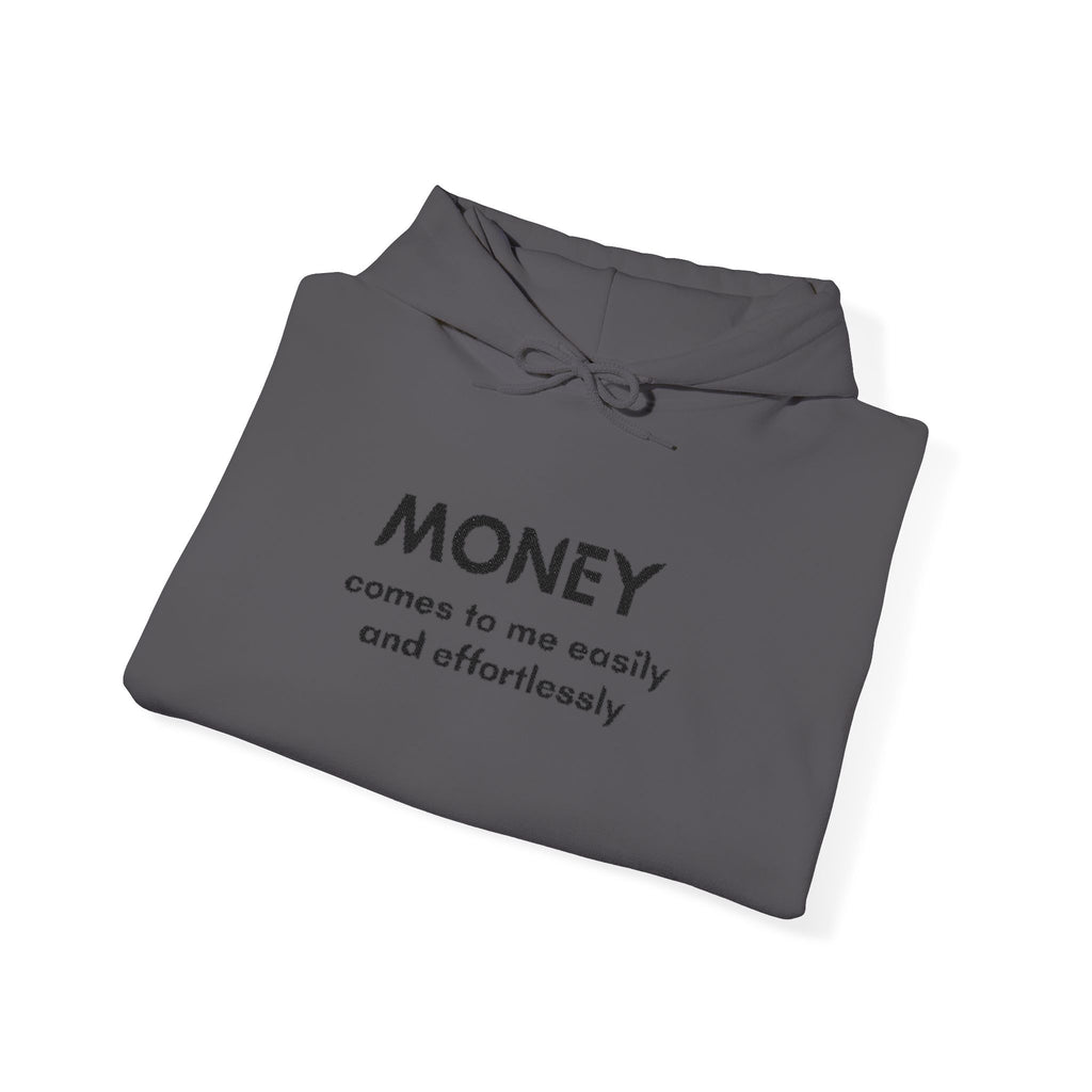 "Geld kommt zu mir" Hoodie — Positiver Affirmations-Hoodie mit Ärmelflammen-Akzent