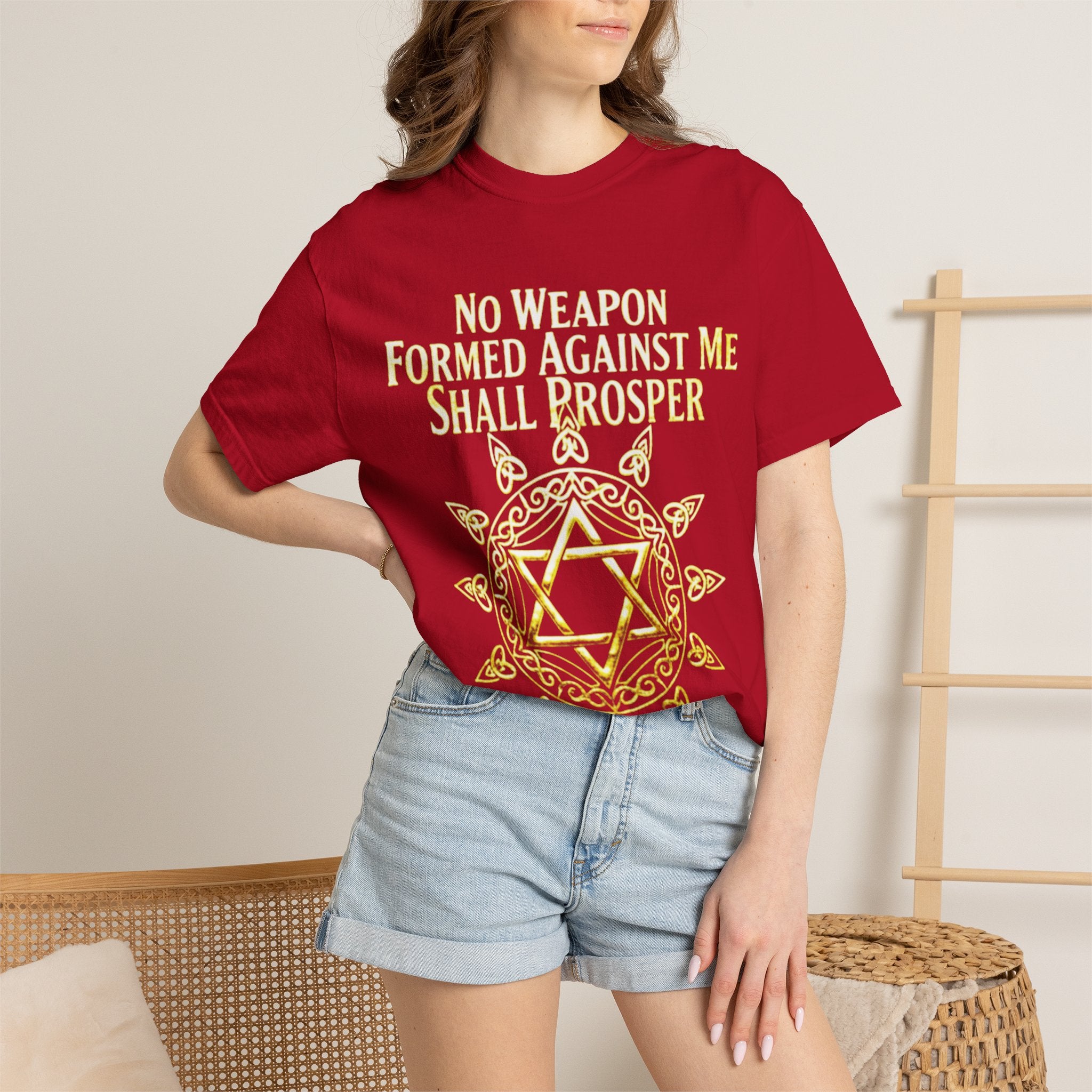 Spiritual Star of David T-Shirt — "No Weapon Formed Against Me Shall Prosper" Inspirational Tee