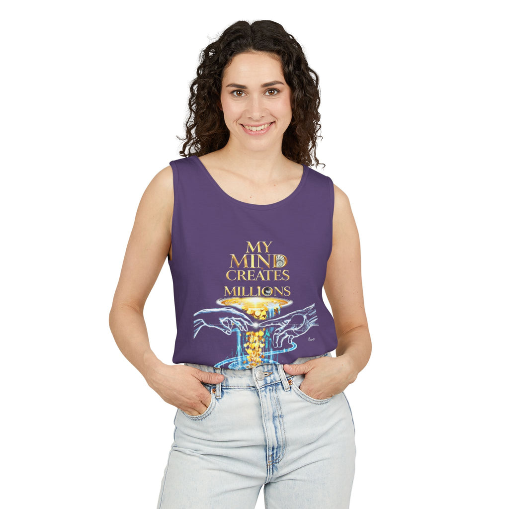 Motivierendes Tanktop zum Thema Geld – „My Mind Creates Millions“ / „I Build Wealth That Lasts Generations“