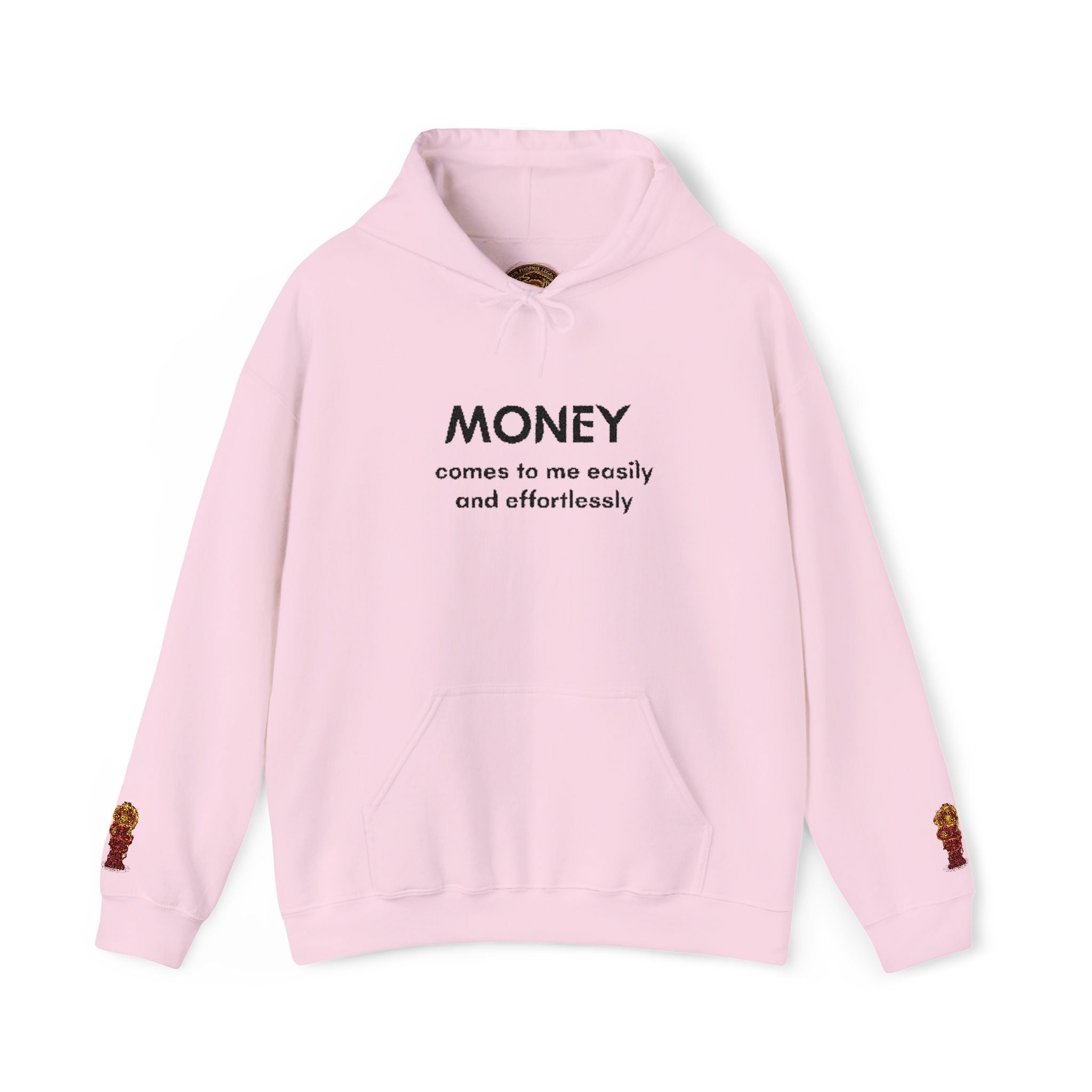 Sweat à capuche « L'argent vient à moi » — Sweat à capuche d'affirmation positive avec motif flamme sur la manche