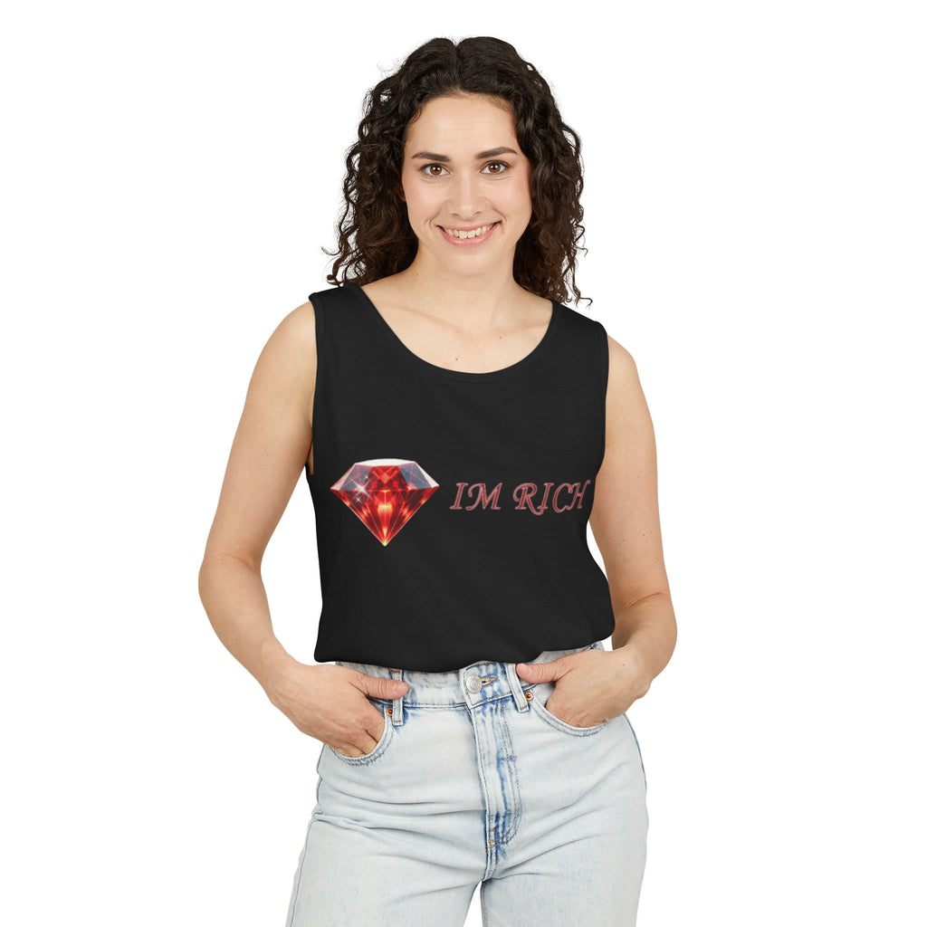 私は裕福タンクトップ — グラフィック富スローガンTシャツ